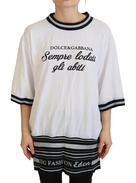 Dolce & Gabbana White Printed Short Sleeves Pullover Top