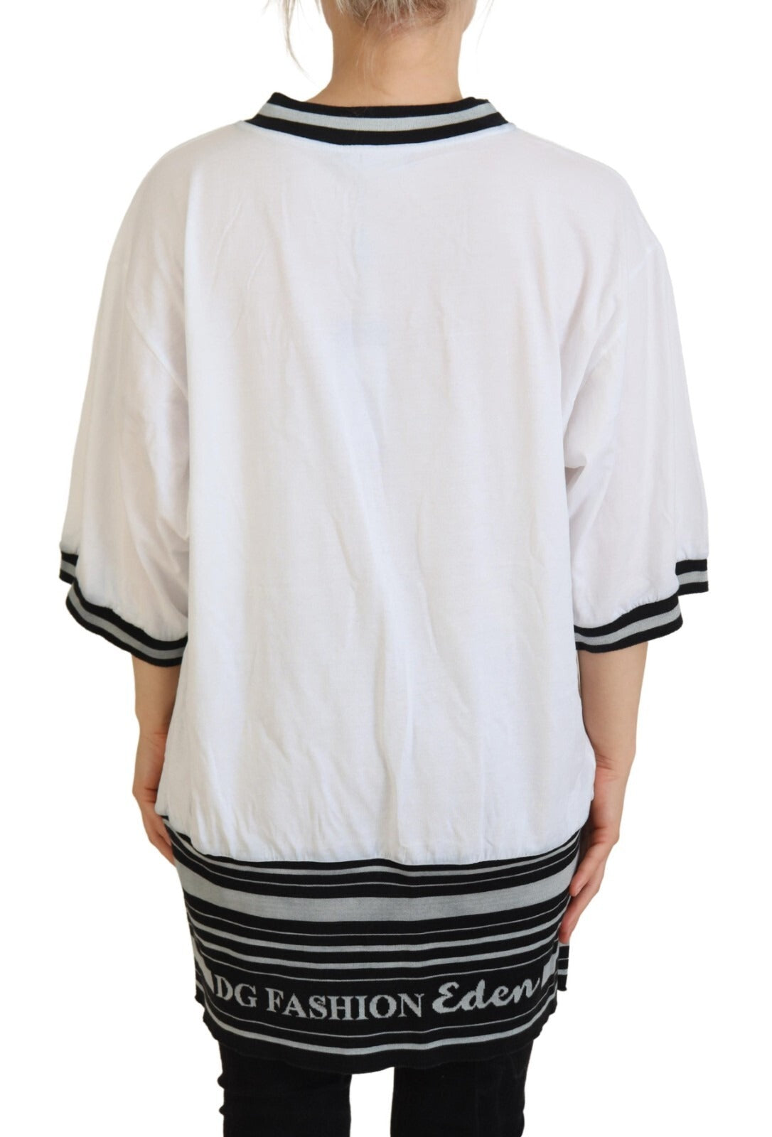 Dolce & Gabbana White Printed Short Sleeves Pullover Top