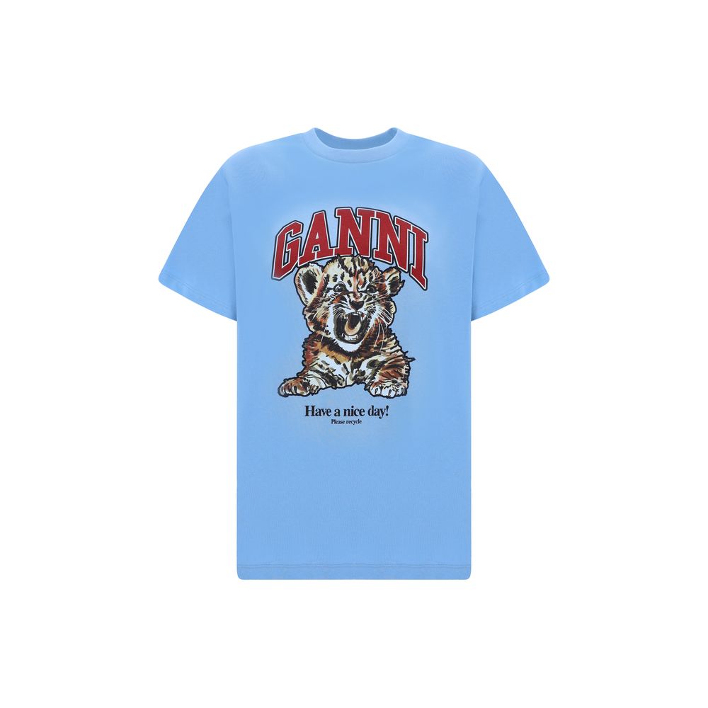 Ganni Light Blue Cotton T-Shirt
