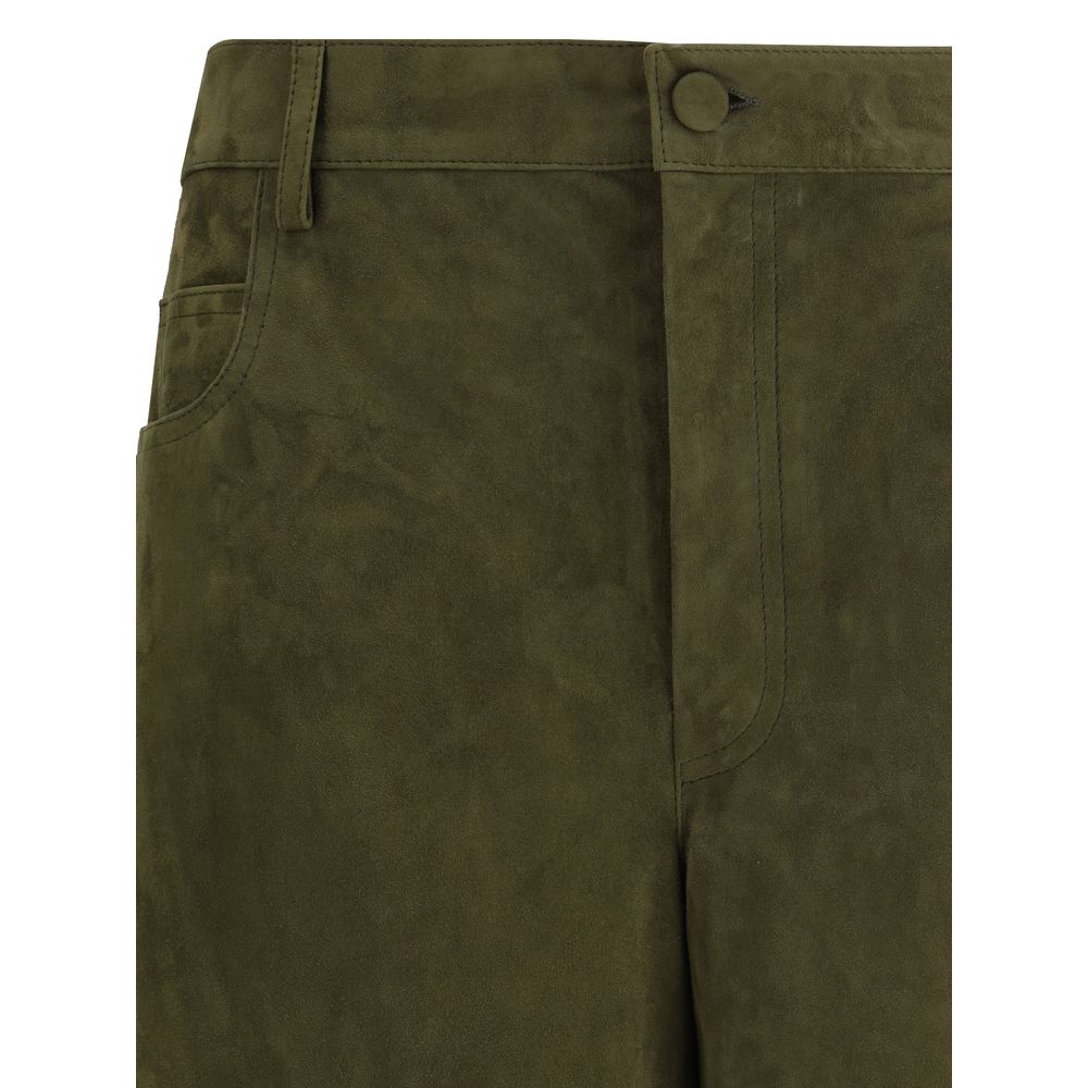 Marni Green Calf Leather Bos Taurus Casual Pants