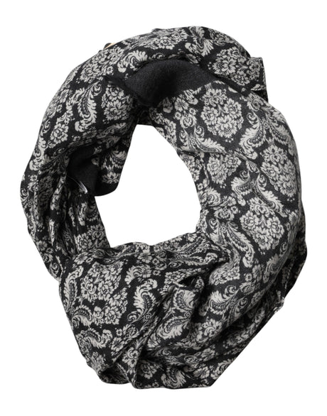 Dolce &amp; Gabbana Sort/Hvidt Damask Mønstret Blonde Herretørklæde