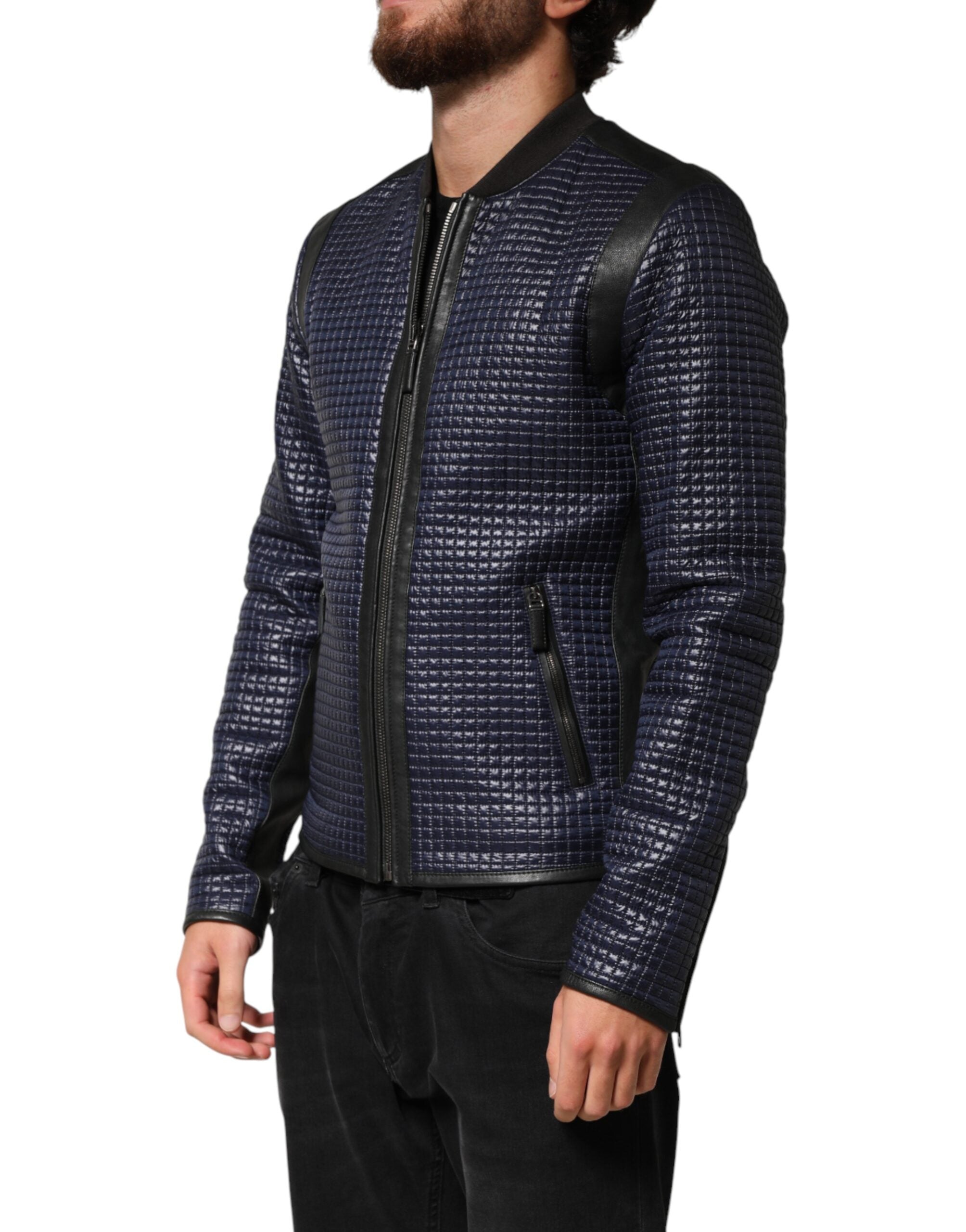 Dolce &amp; Gabbana Blå Nylon Full Zip Bomber Herrejakke