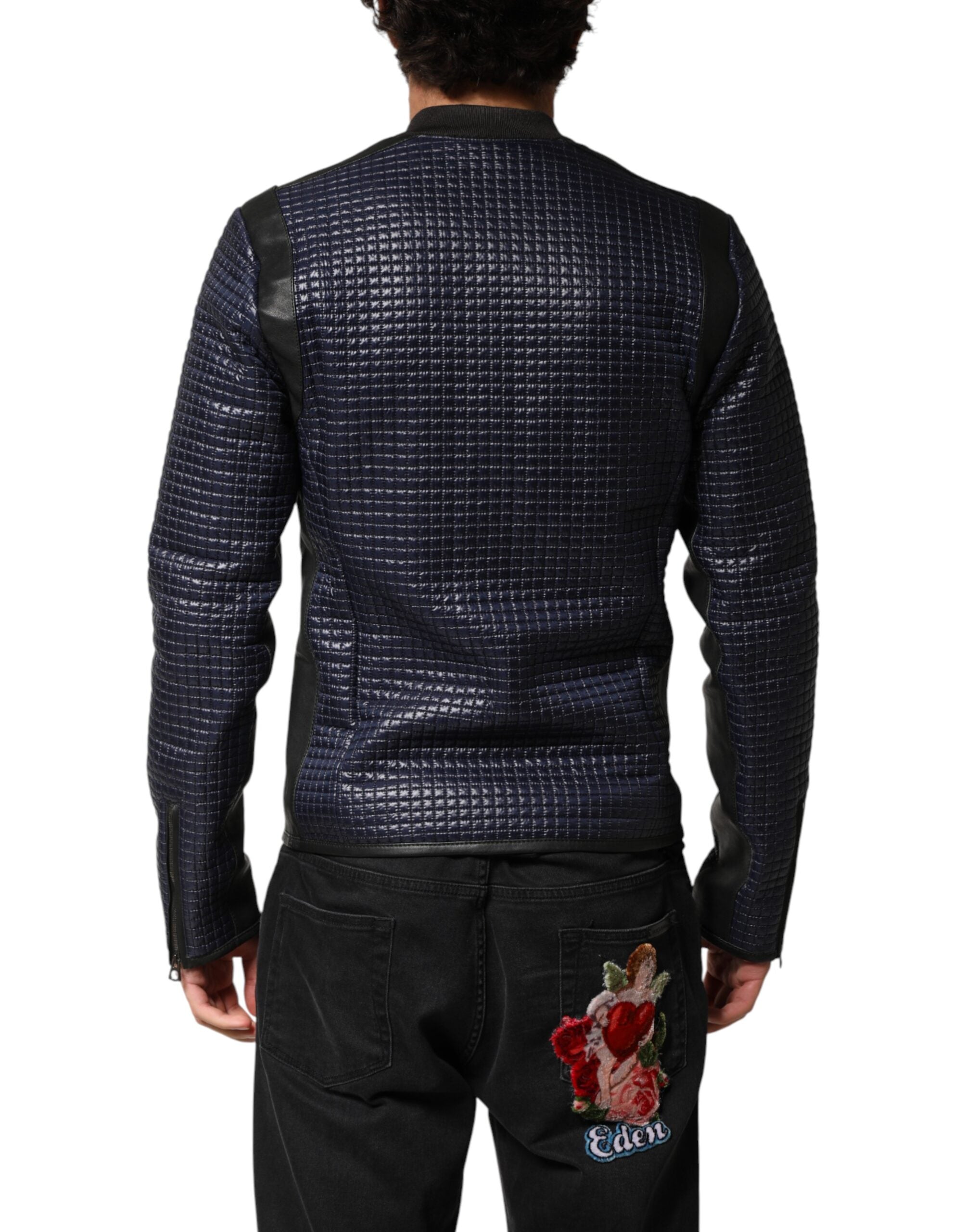 Dolce &amp; Gabbana Blå Nylon Full Zip Bomber Herrejakke