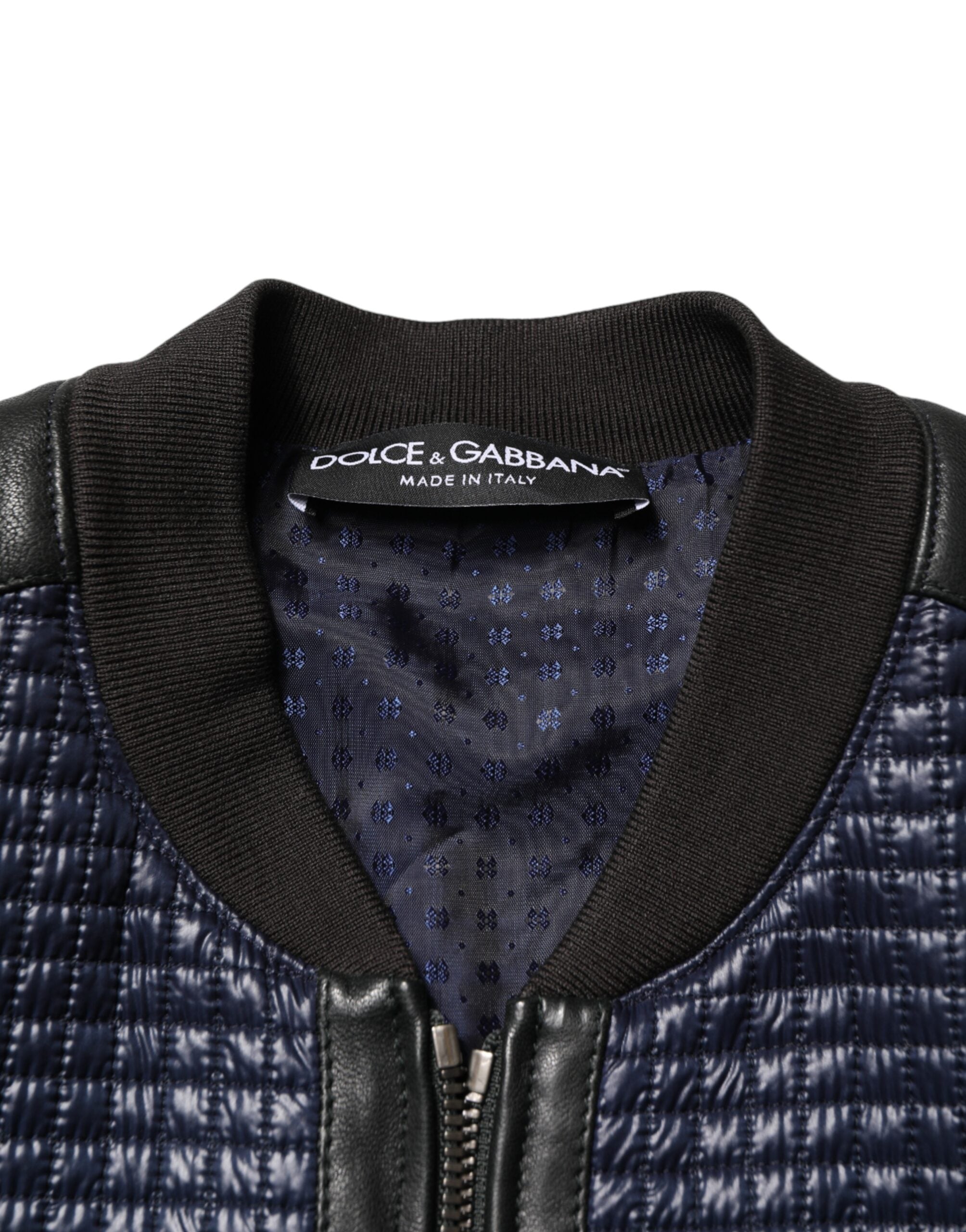 Dolce & Gabbana Blue Nylon Full Zip Bomber Men Jacket