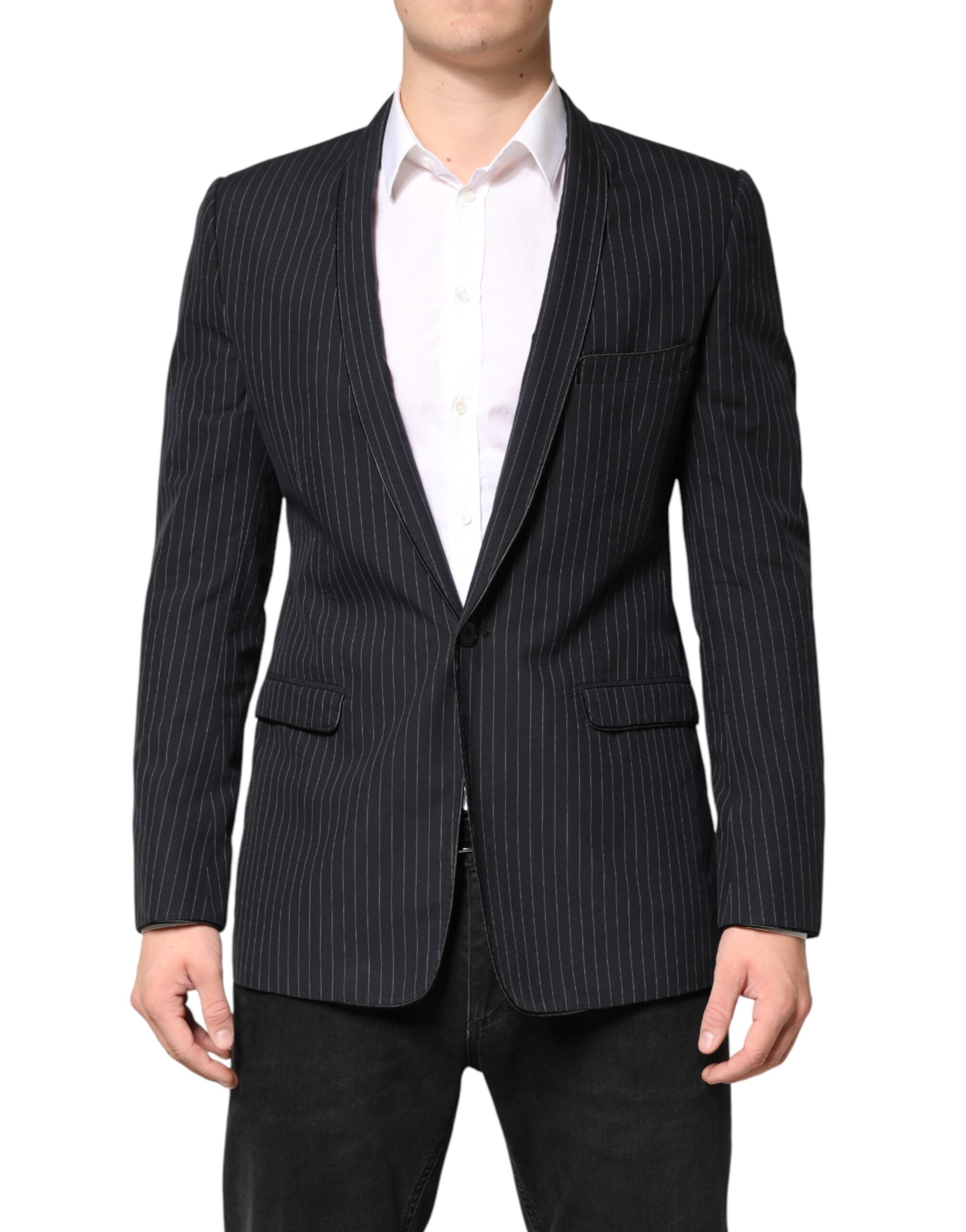 Dolce &amp; Gabbana Sorte Striber 1 Knap Habitjakke Blazer