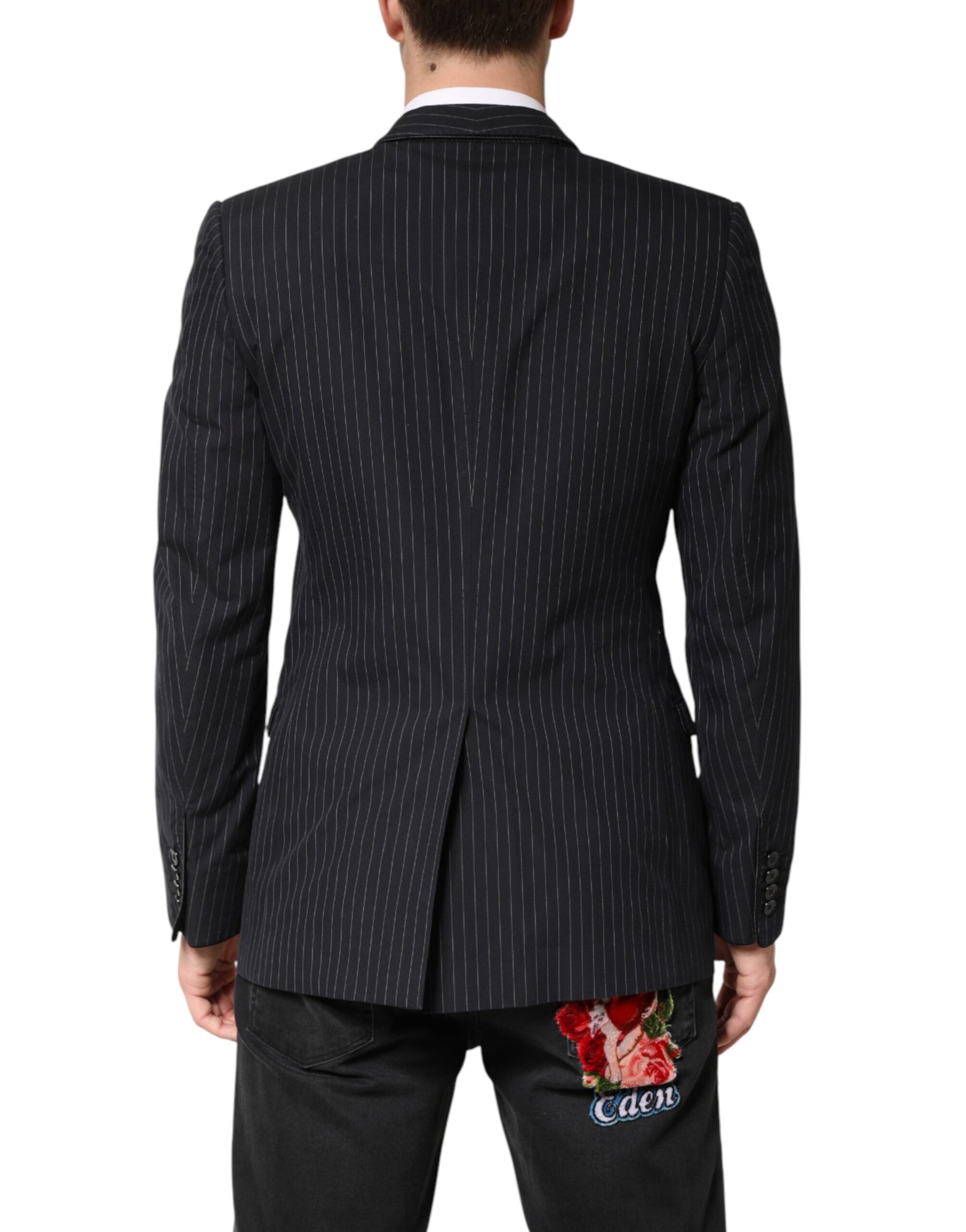 Dolce &amp; Gabbana Sorte Striber 1 Knap Habitjakke Blazer