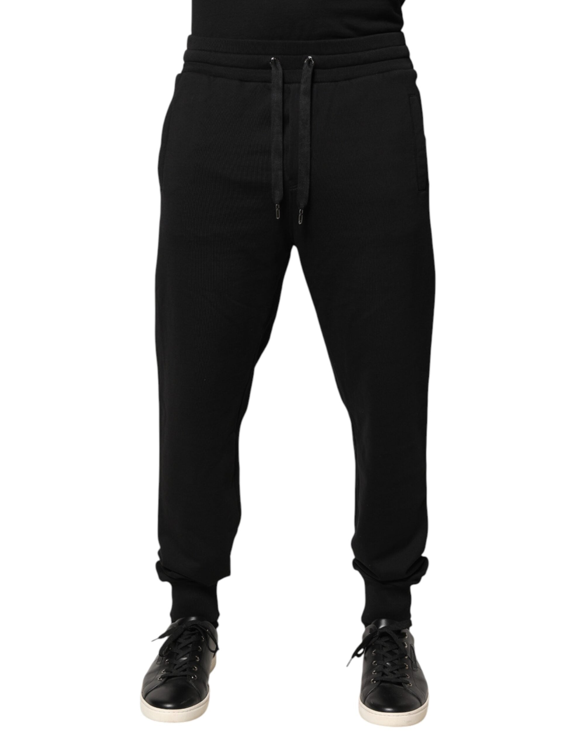 Dolce & Gabbana Black Cotton Mid Waist Jogger Trousers Pants