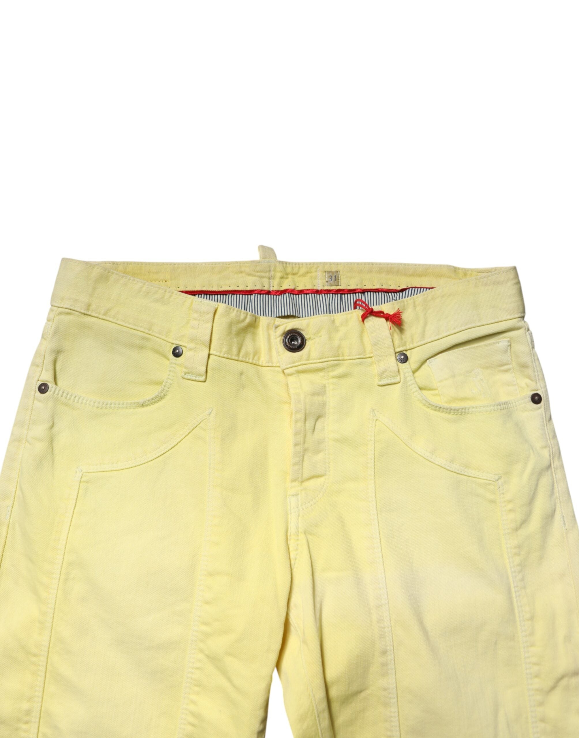 Jeckerson Yellow Mid Waist Straight Fit Men Denim Trouser Jeans