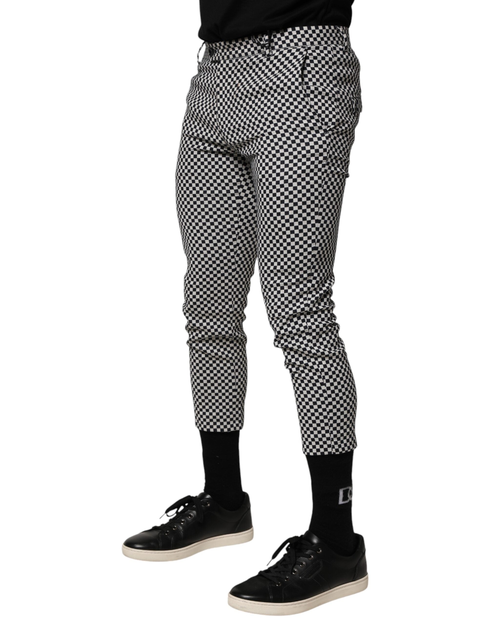Daniele Alessandrini Black White Checkered Men Cropped Pants