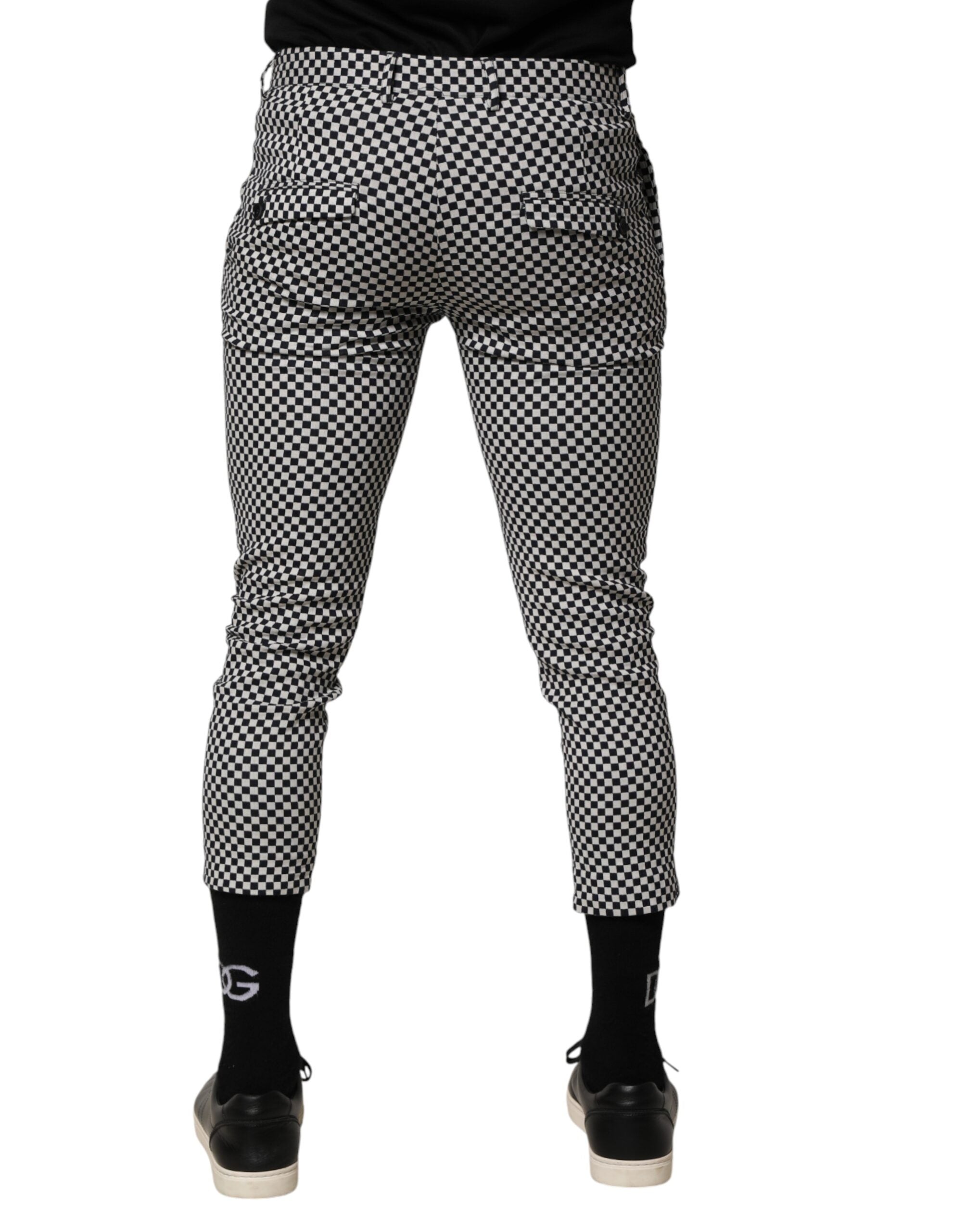 Daniele Alessandrini Black White Checkered Men Cropped Pants