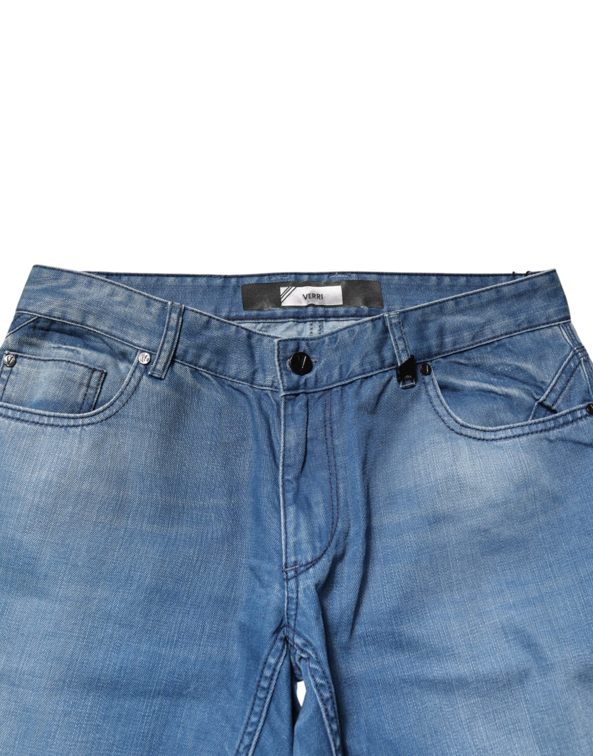 Verri Blue Washed Cotton Skinny Fit Men Denim Trouser Jeans
