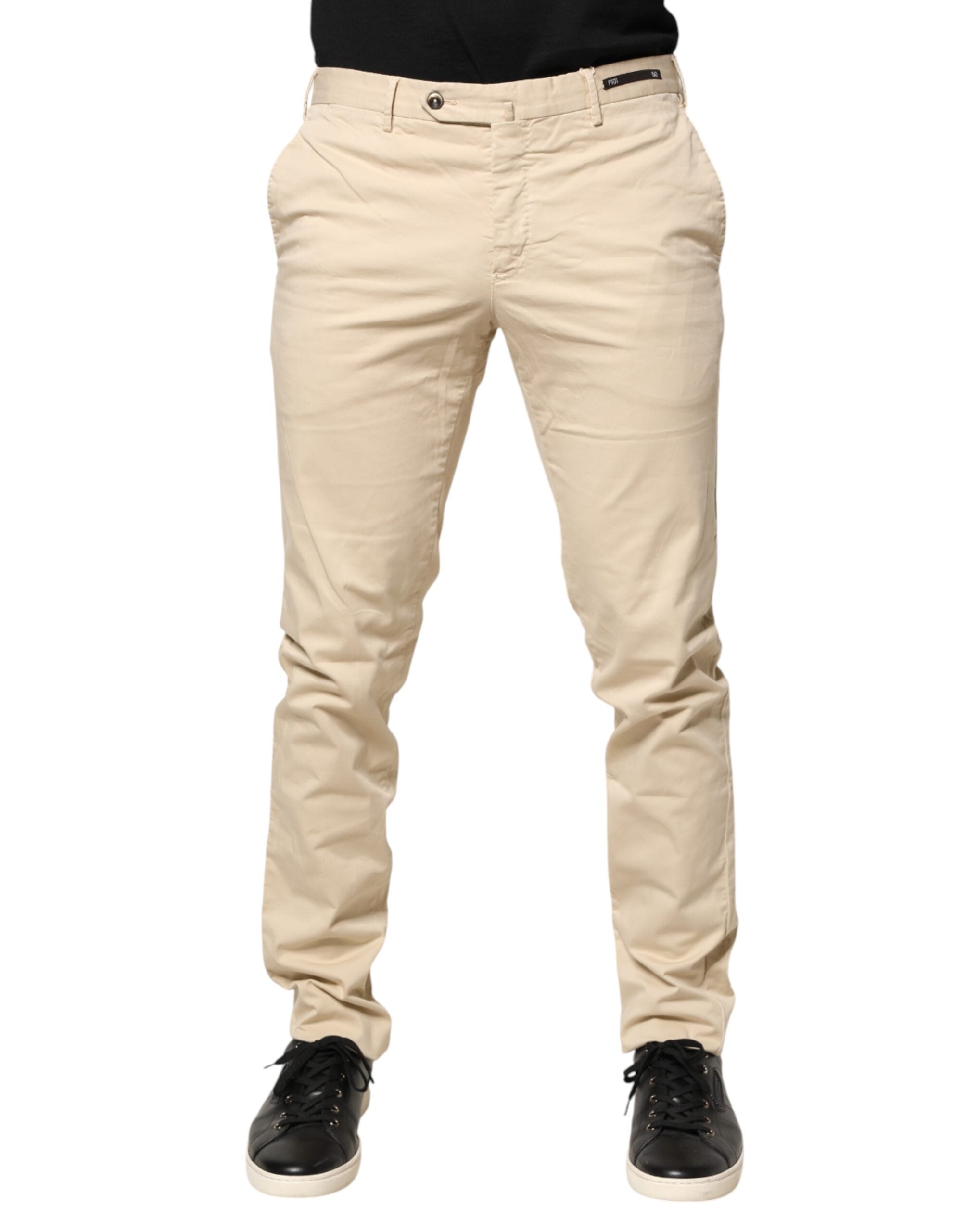 PT01 Beige Mellemhøj Talje Herre Skinny Fit Chino Bukser