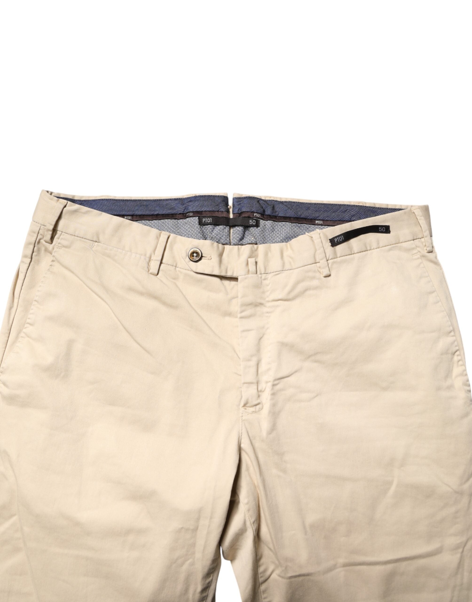 PT01 Beige Mellemhøj Talje Herre Skinny Fit Chino Bukser