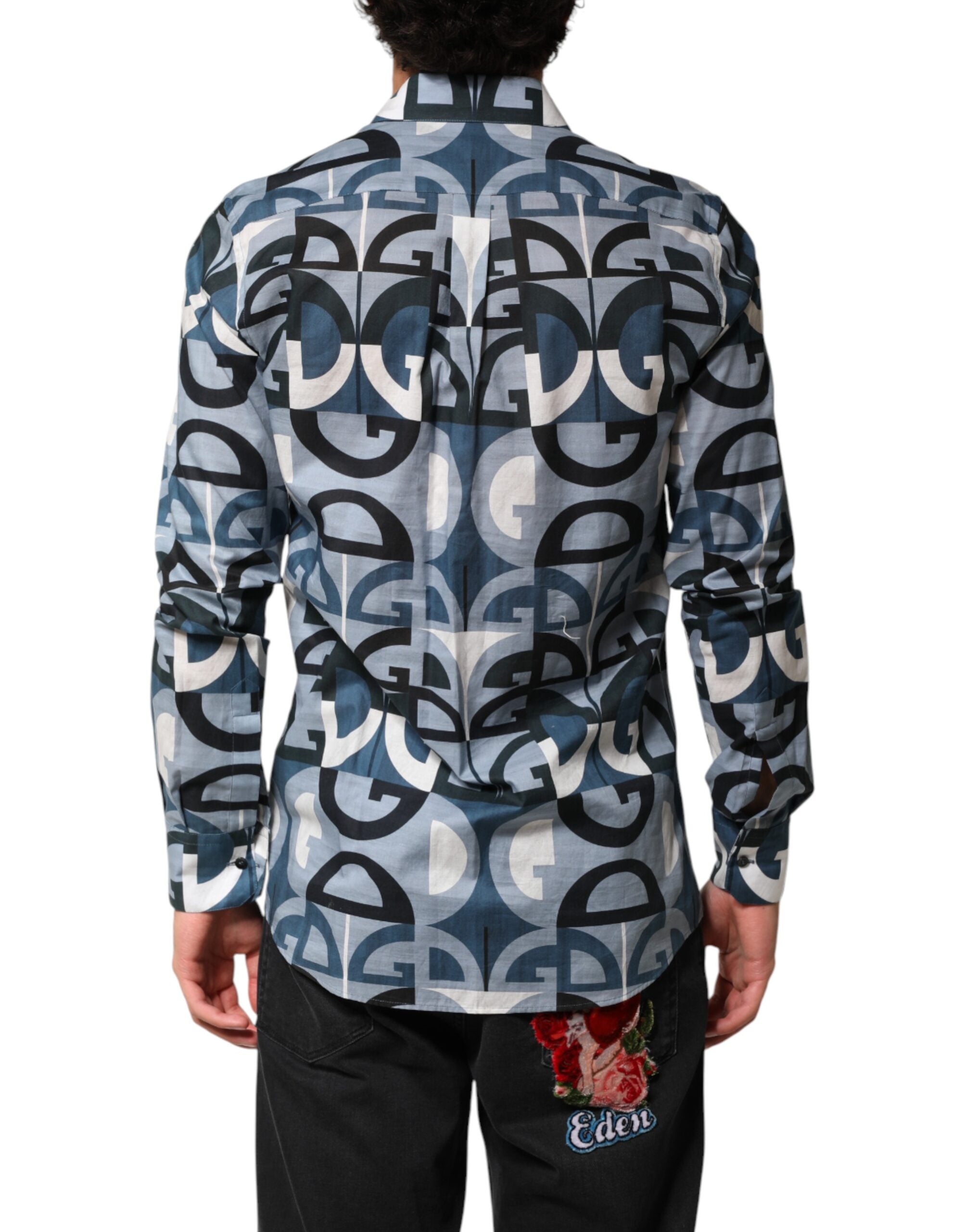 Dolce & Gabbana Blue MARTINI Long Sleeves Casual Logo Shirt