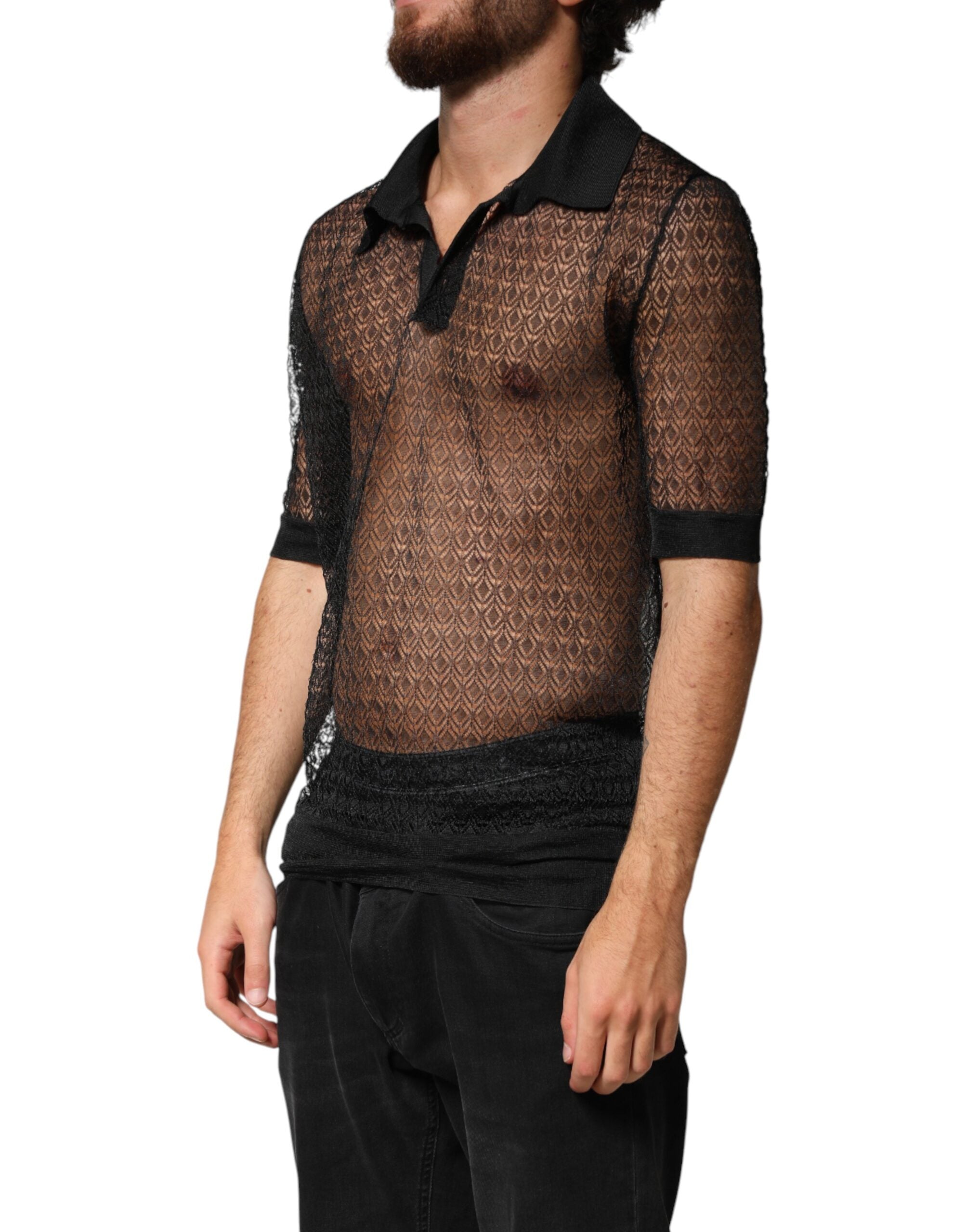 Dolce & Gabbana Sort Transparent Kortærmet Casual Polotop