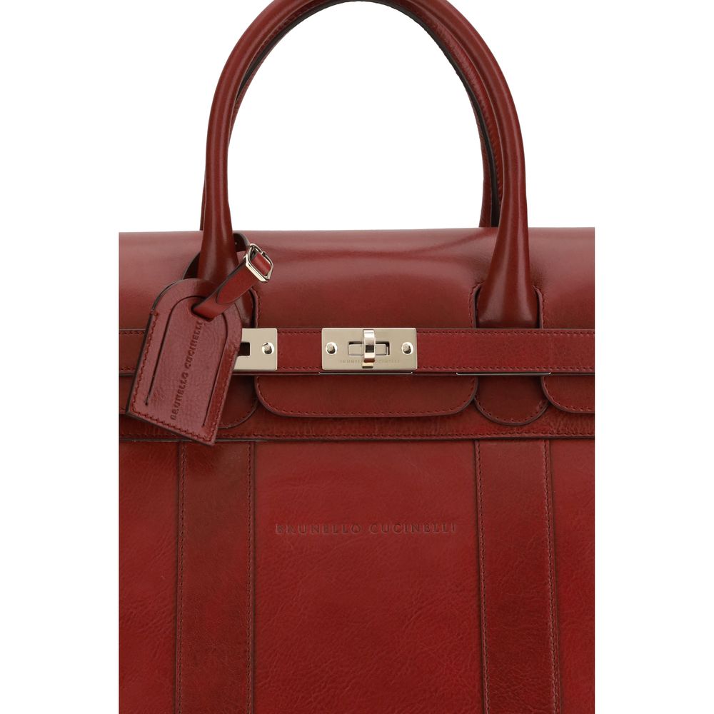 Brunello Cucinelli Bordeaux Calf Leather Bos Taurus Shoulder Bag