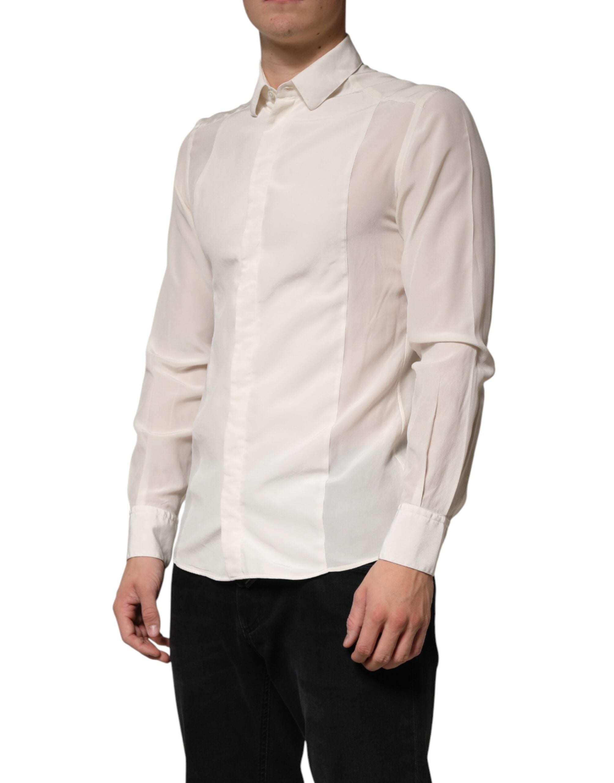 Dolce & Gabbana Off White Silk Men GOLD Dress Formal Shirt