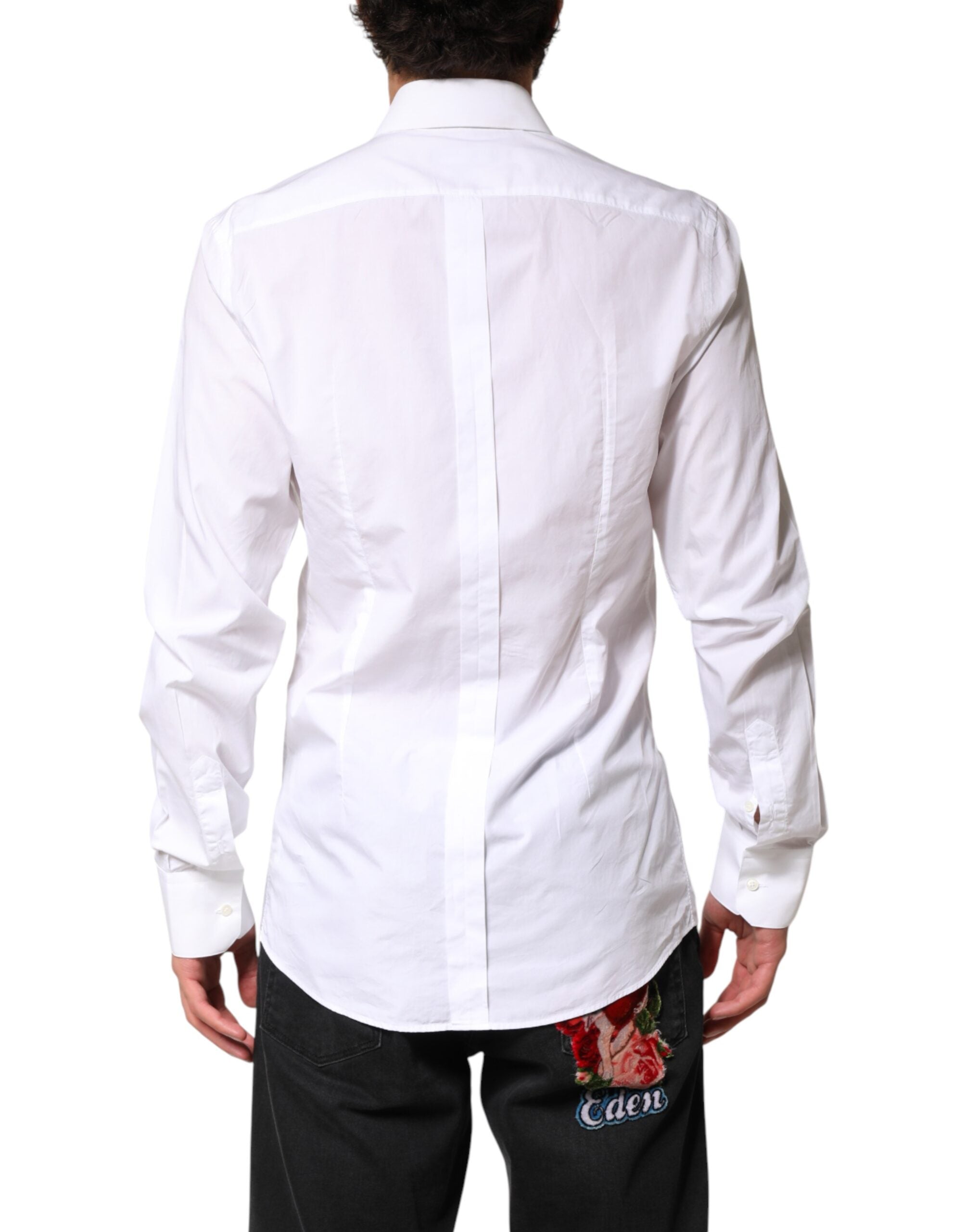 Dolce & Gabbana White Cotton GOLD Collared Dress Formal Shirt