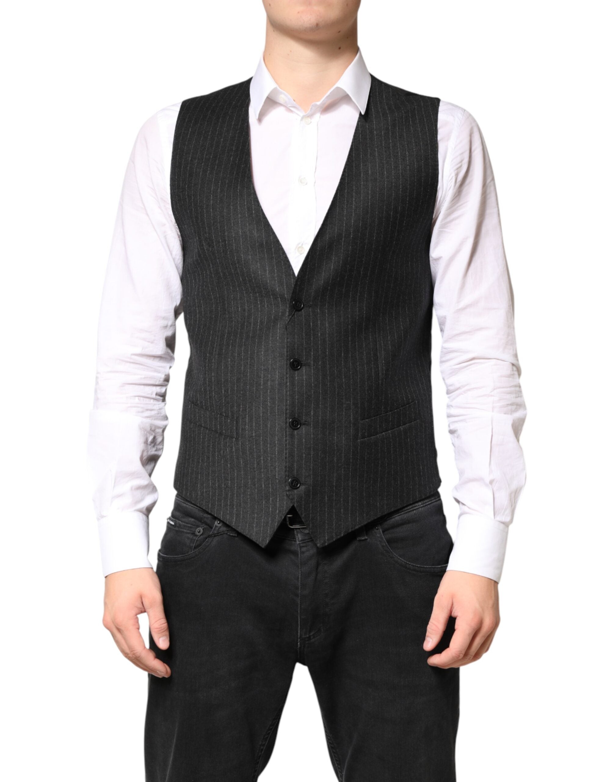 Dolce &amp; Gabbana Sorte Striber Uldkjole Herrevest