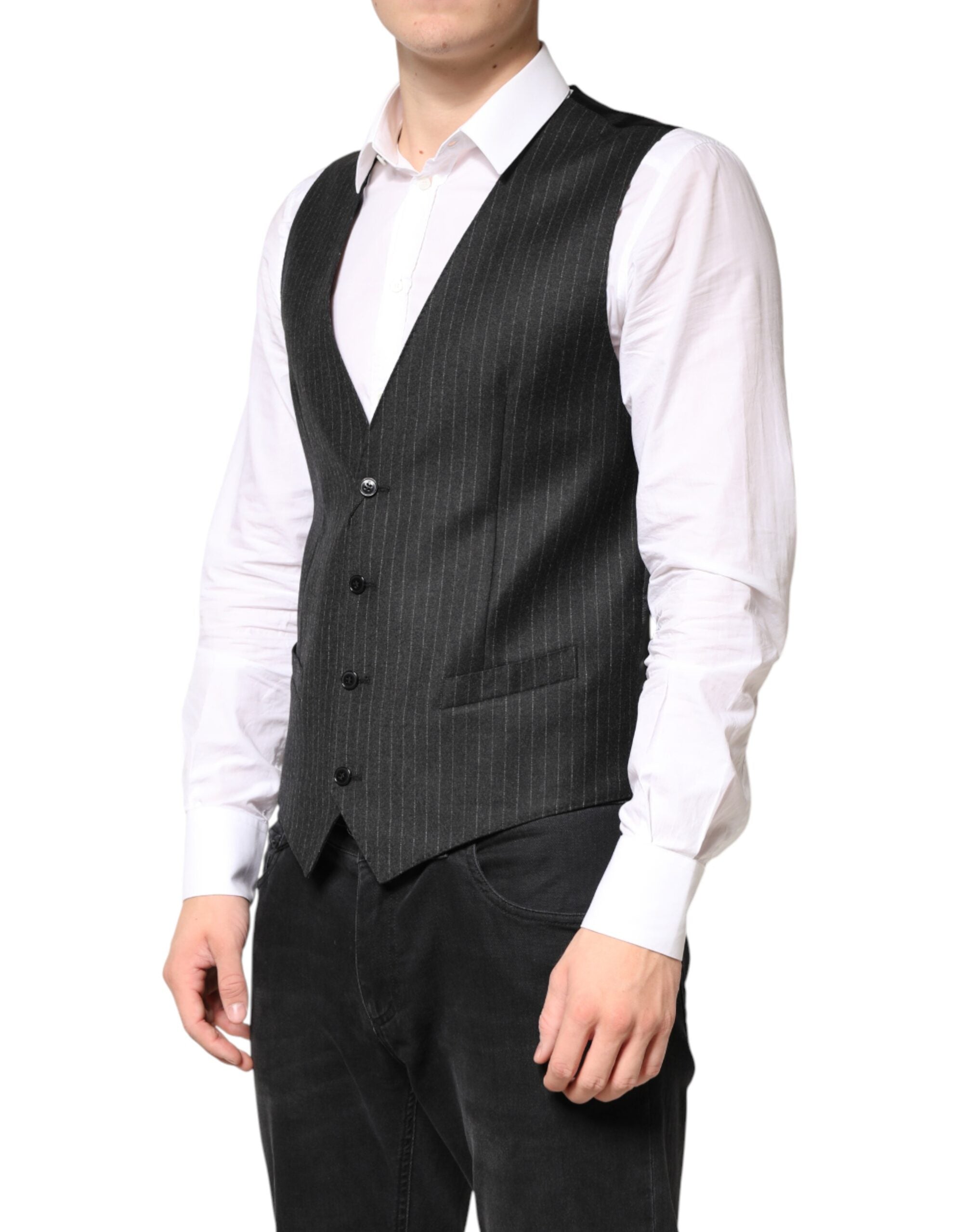 Dolce &amp; Gabbana Sorte Striber Uldkjole Herrevest