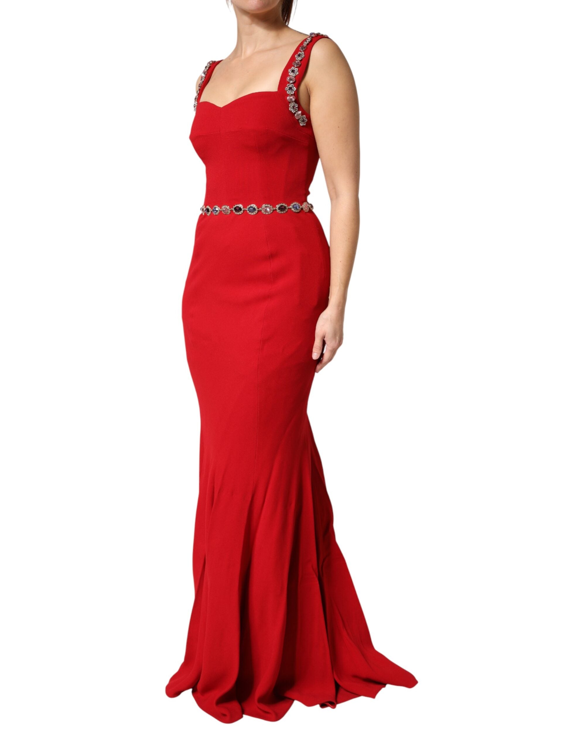 Dolce & Gabbana Red Crystals Sheath Mermaid Long Gown Dress