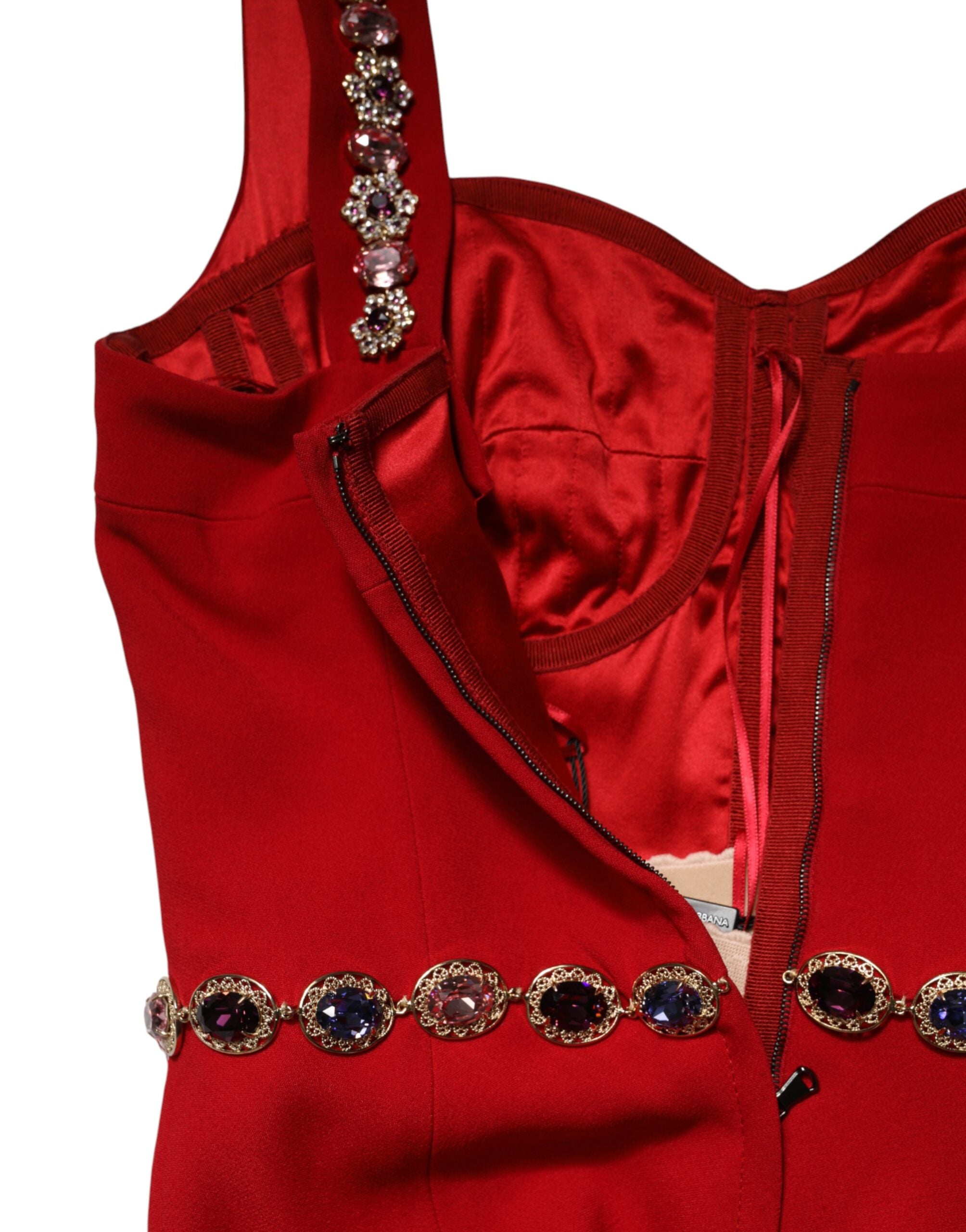 Dolce & Gabbana Red Embellished Sheath Mermaid Gown Dress