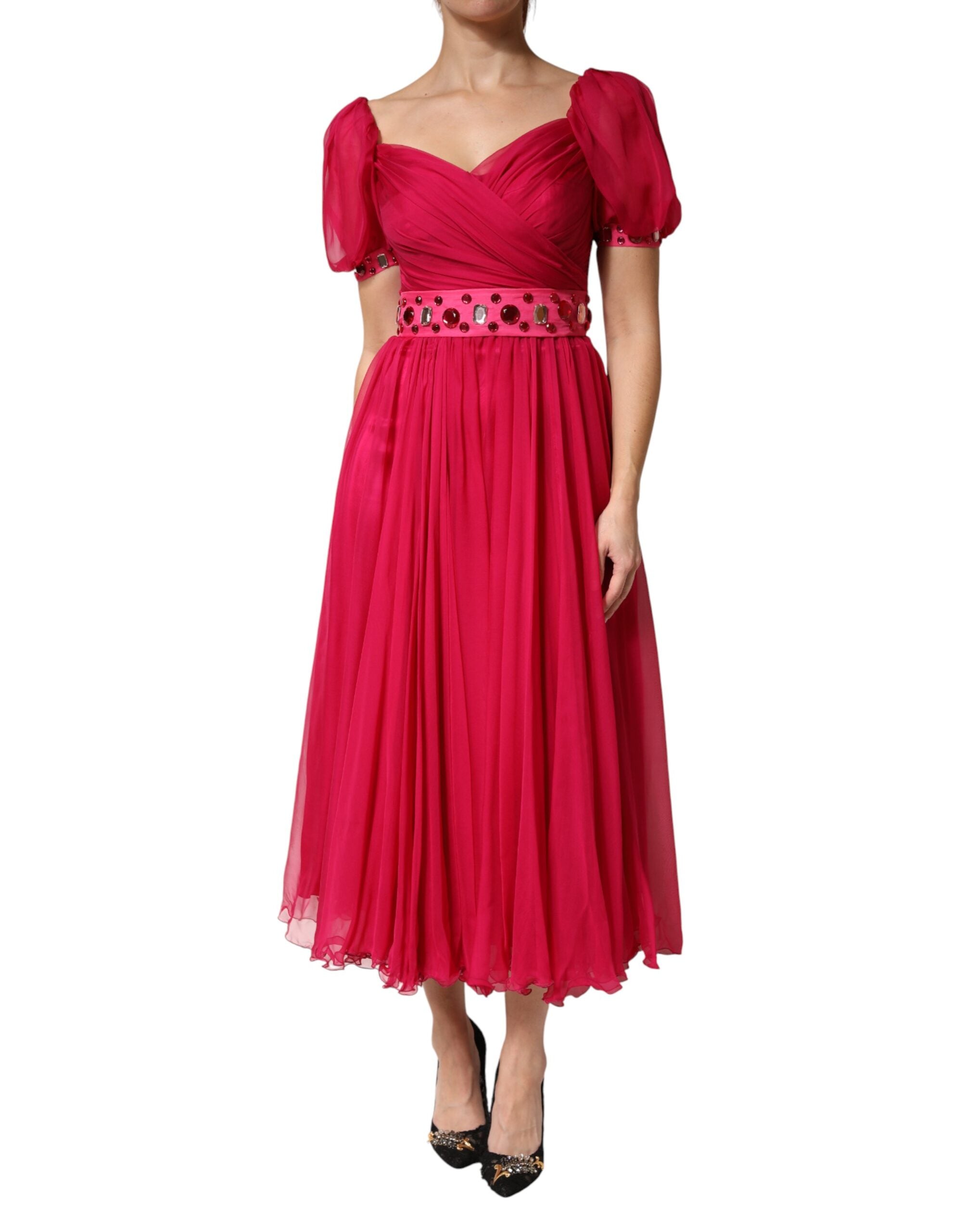 Dolce &amp; Gabbana Lyserød Silkeudsmykket A-formet Midikjole