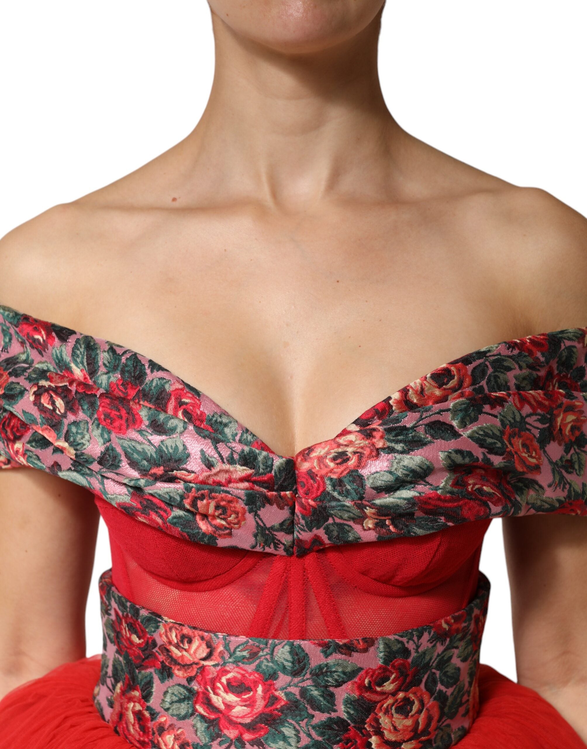 Dolce &amp; Gabbana Rød Blomsterkjole Off Shoulder A-linje