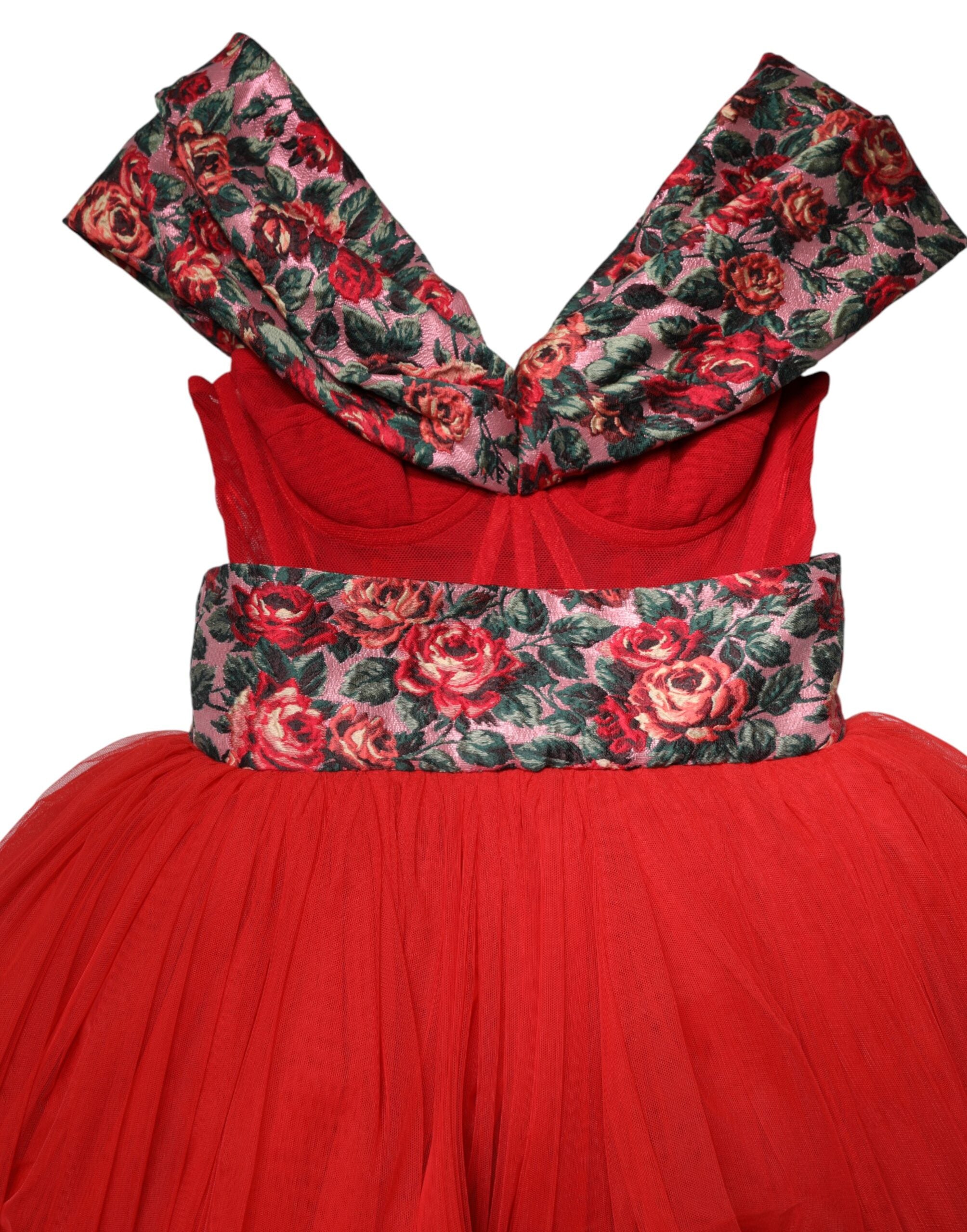 Dolce &amp; Gabbana Rød Blomsterkjole Off Shoulder A-linje