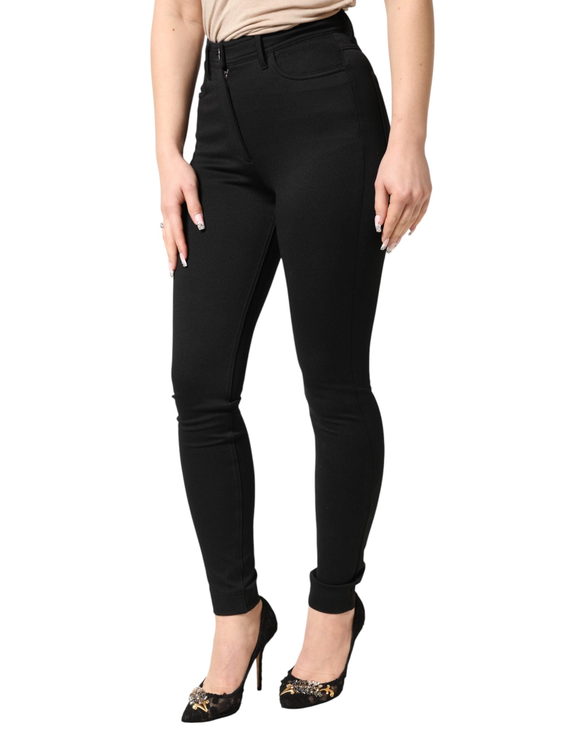 Dolce & Gabbana Black Nylon Stretch Skinny High Waist Pants