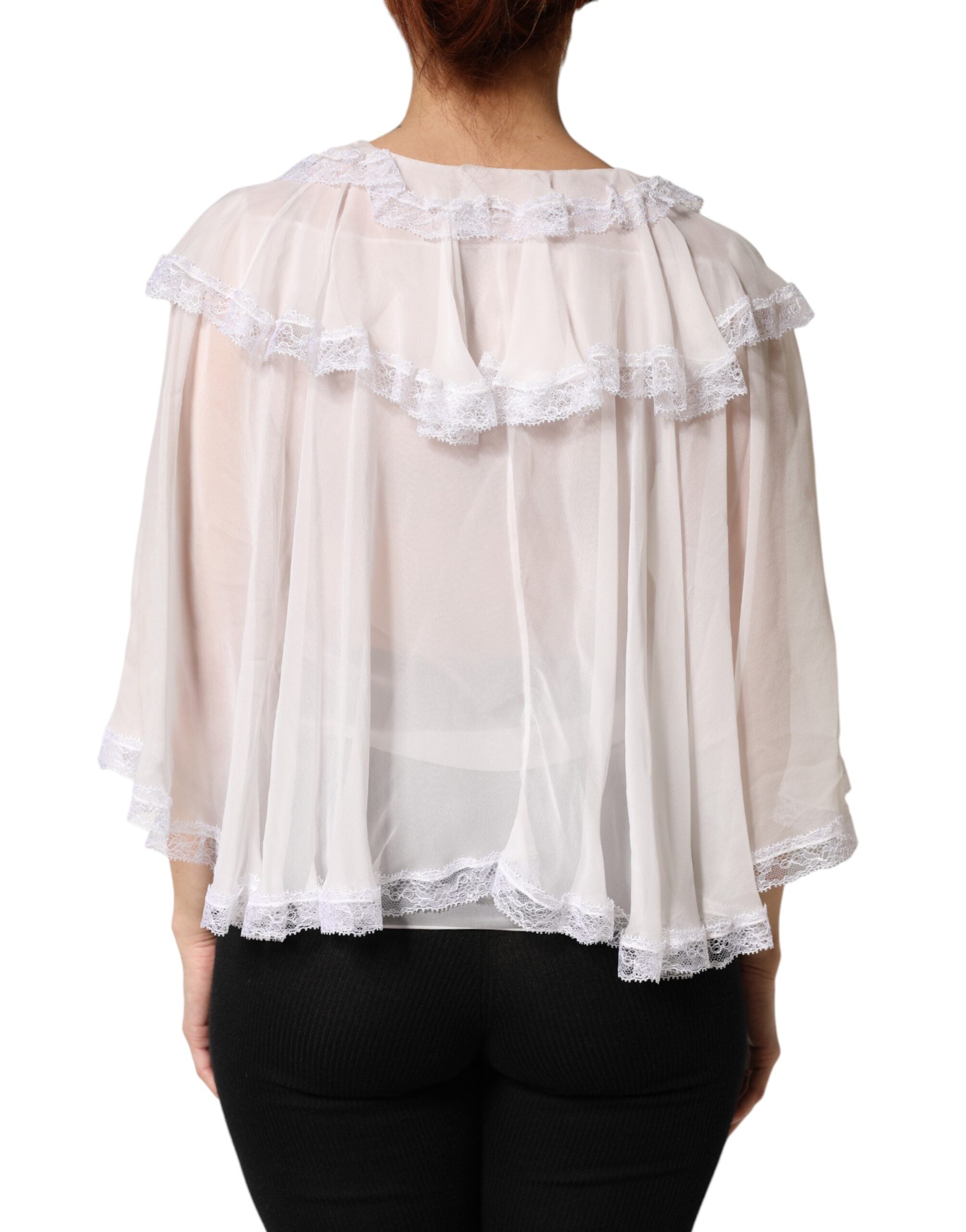 Dolce &amp; Gabbana hvid flæser blonder langærmet bluse top