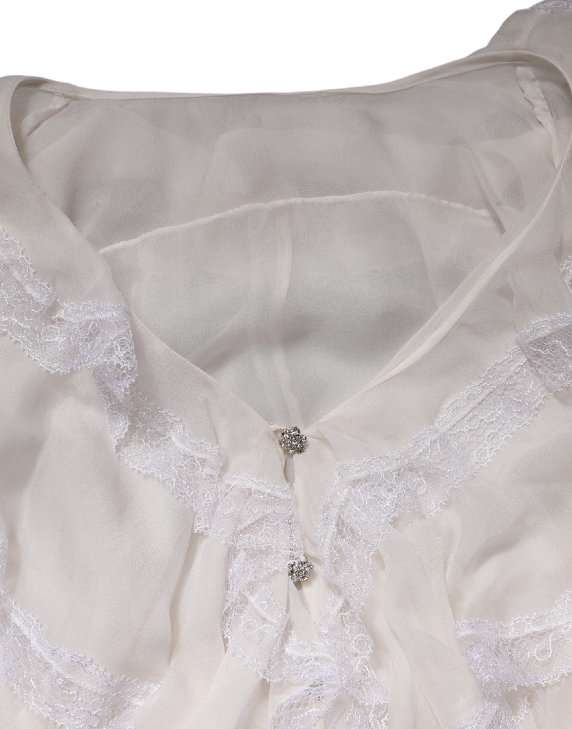 Dolce &amp; Gabbana hvid flæser blonder langærmet bluse top