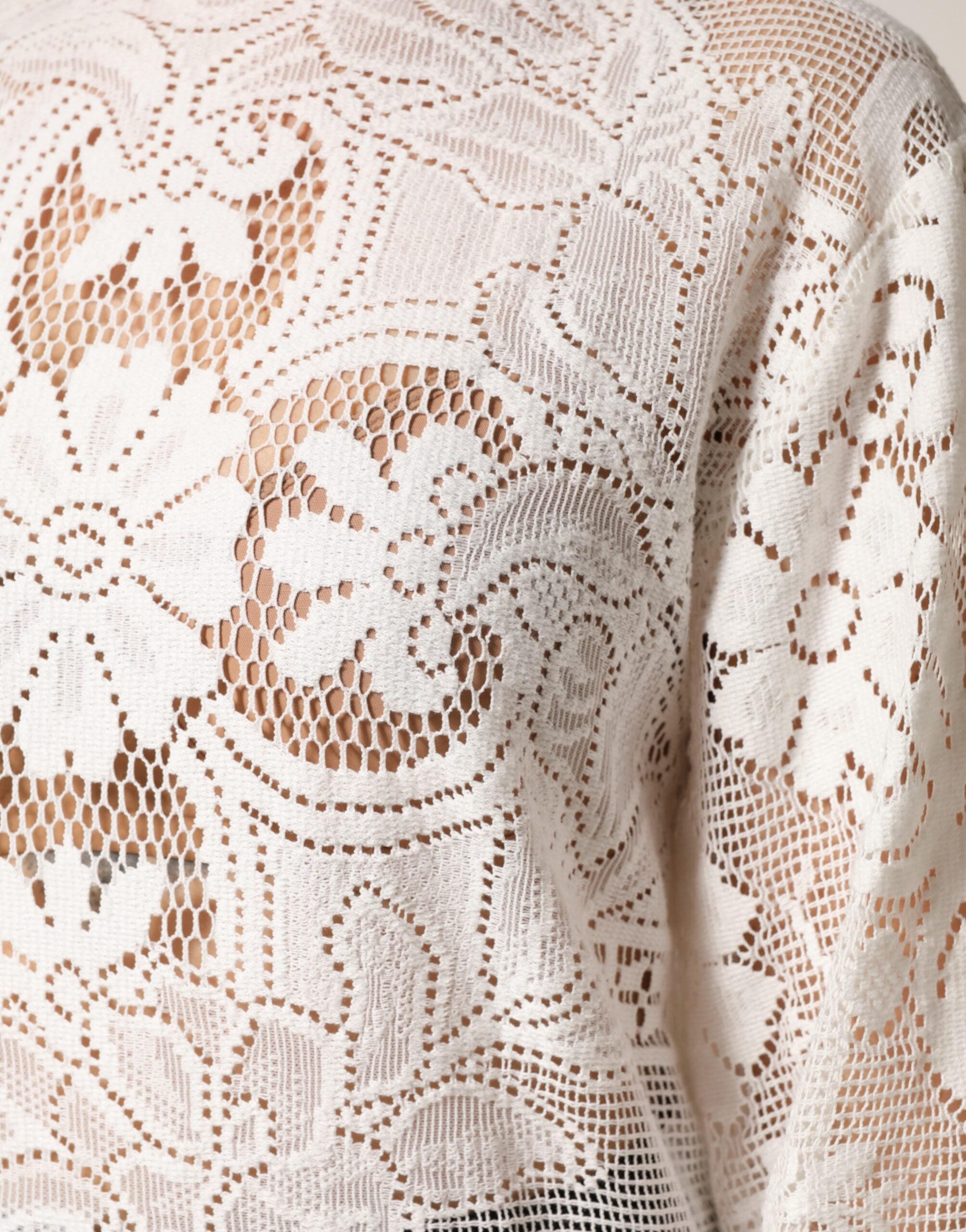 Dolce &amp; Gabbana Hvid Broderi Blonde Bomuld Bluse Top
