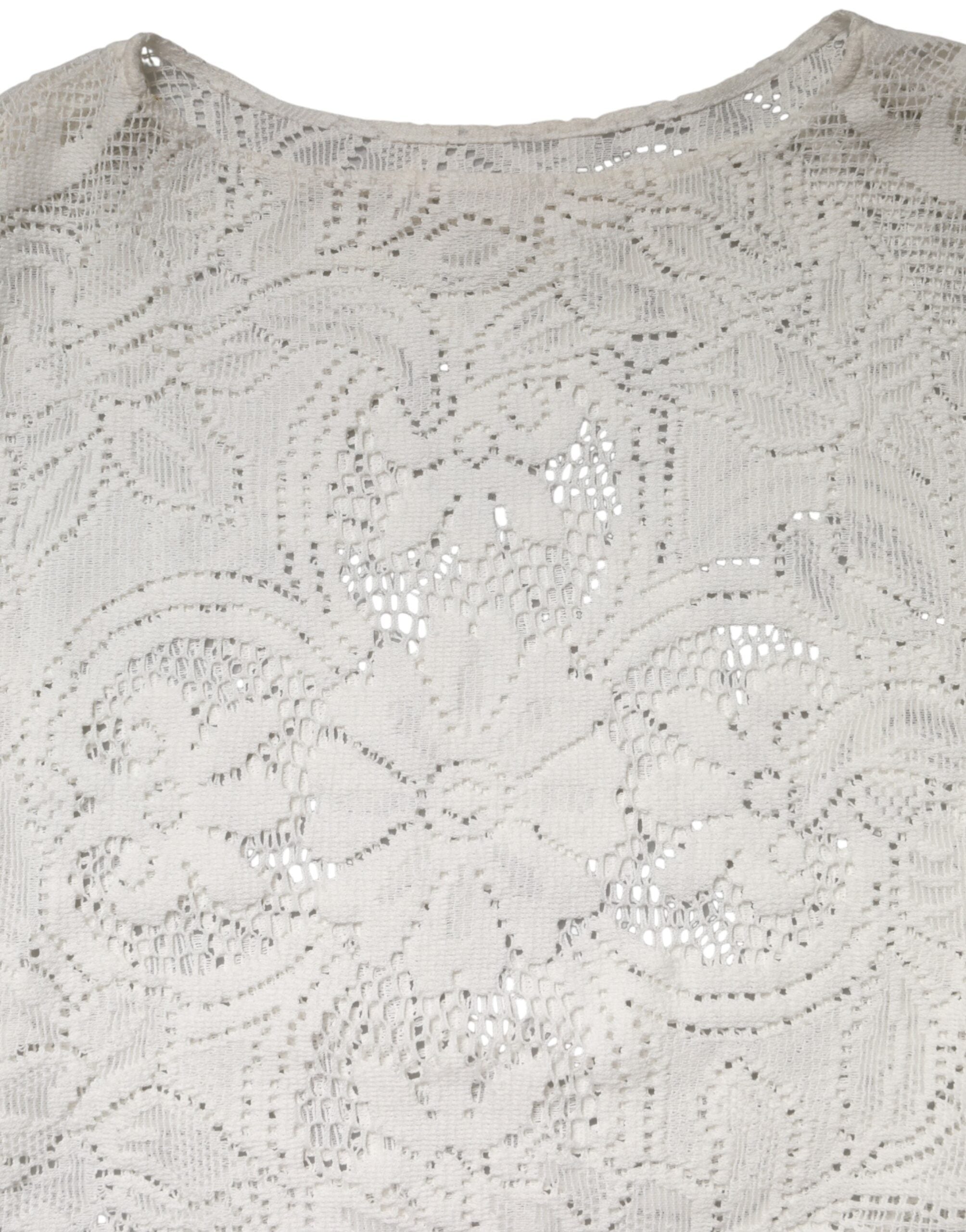 Dolce &amp; Gabbana Hvid Broderi Blonde Bomuld Bluse Top