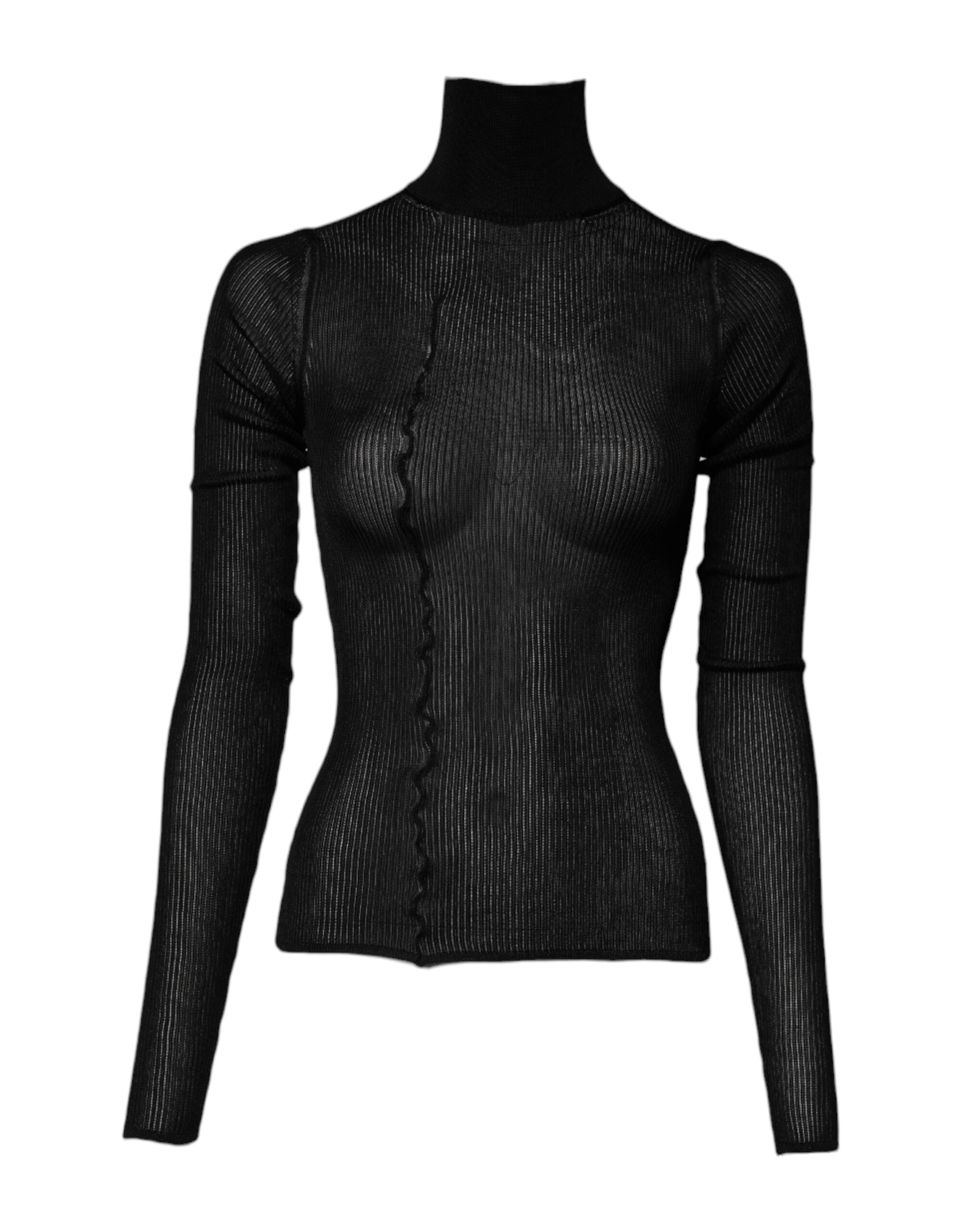 Dolce &amp; Gabbana Sort Viskose Pullover Top med Turtle Neck