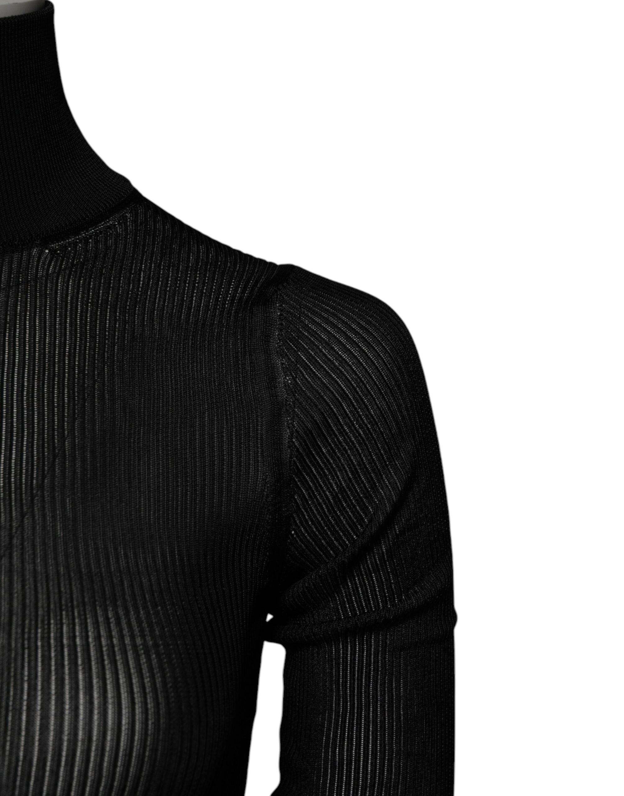 Dolce &amp; Gabbana Sort Viskose Pullover Top med Turtle Neck