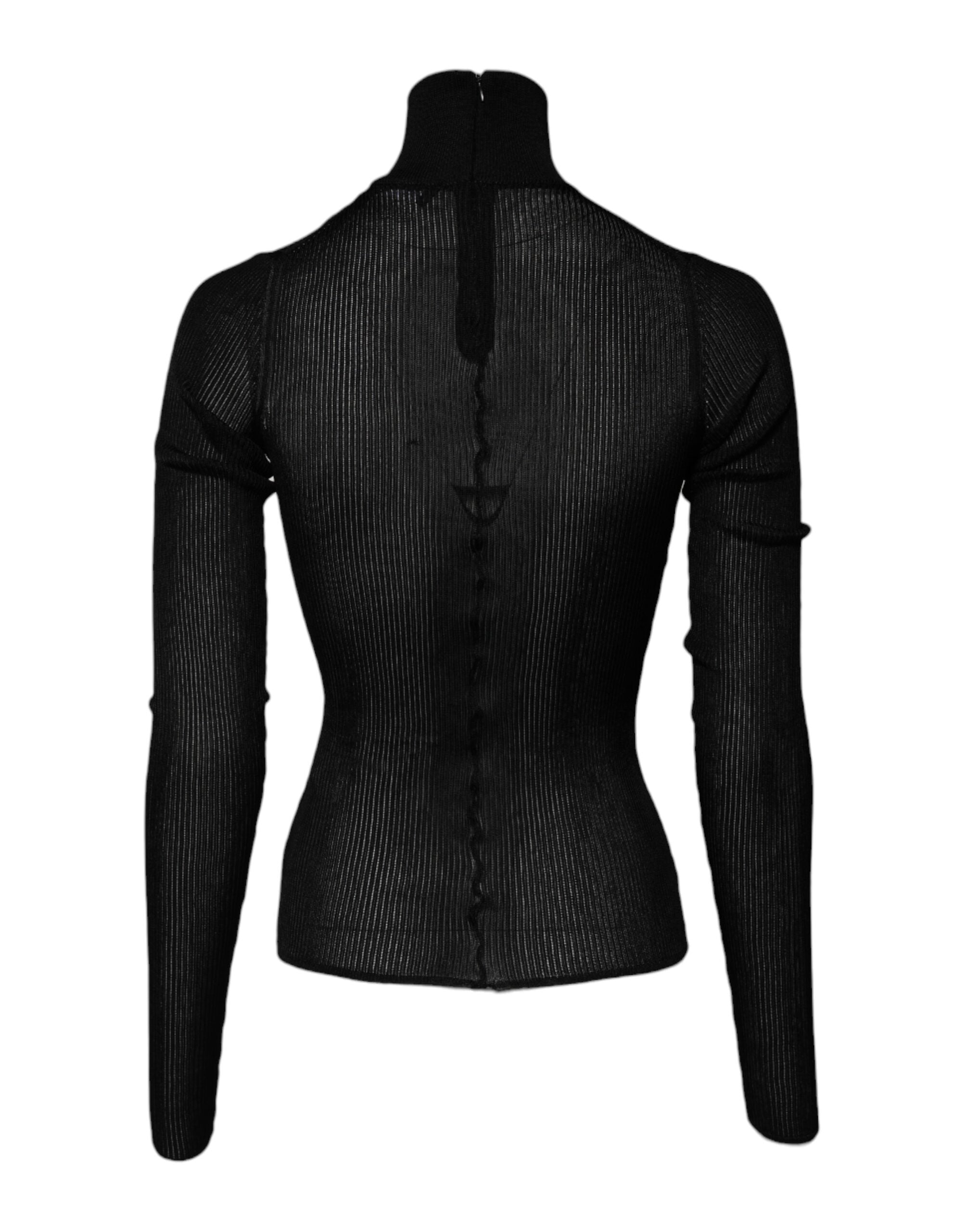 Dolce &amp; Gabbana Sort Viskose Pullover Top med Turtle Neck