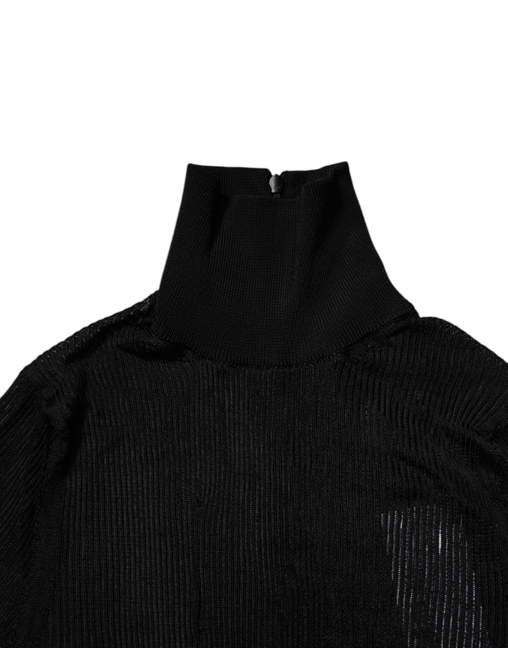 Dolce &amp; Gabbana Sort Viskose Pullover Top med Turtle Neck
