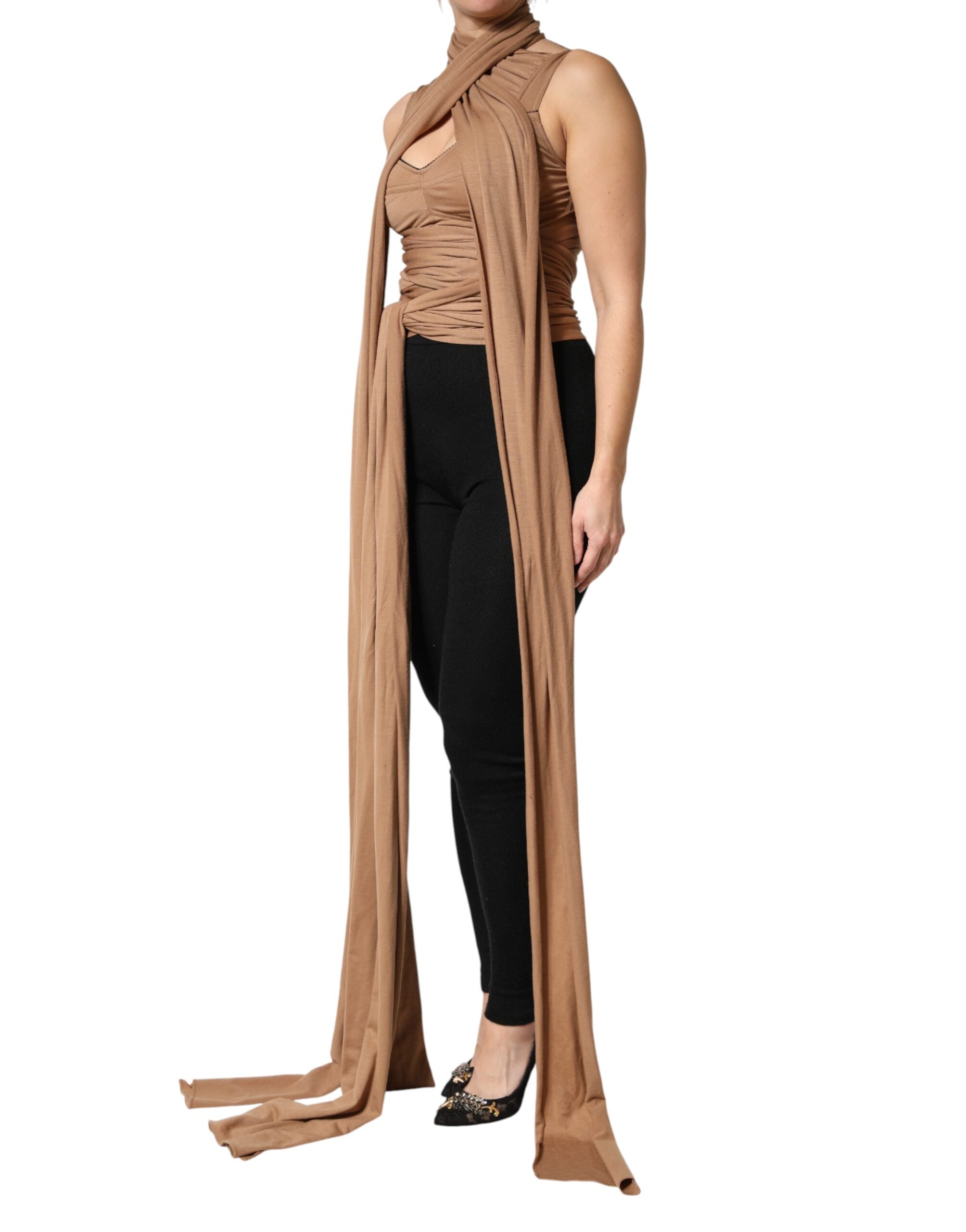 Dolce & Gabbana Brun ærmeløs tørklædetanktop i jomfruuld