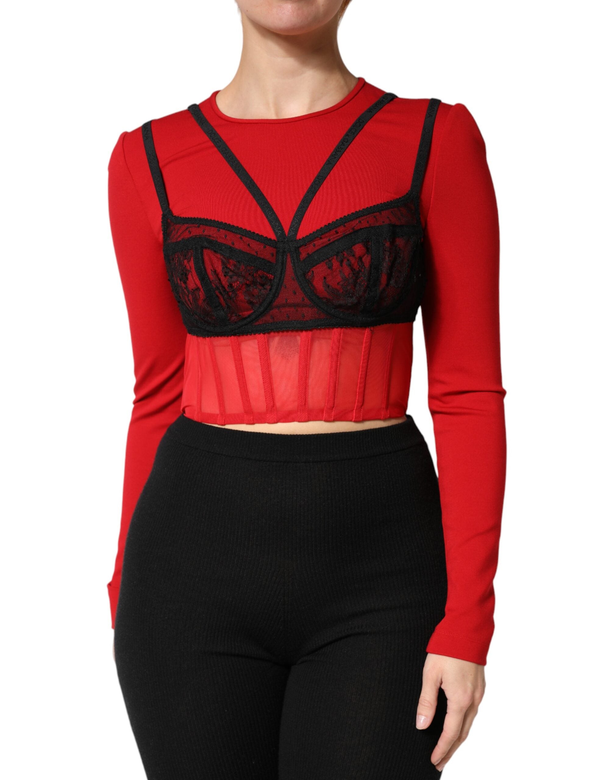 Dolce & Gabbana Rød Sort Nylon Bralette-Style Cropped Top