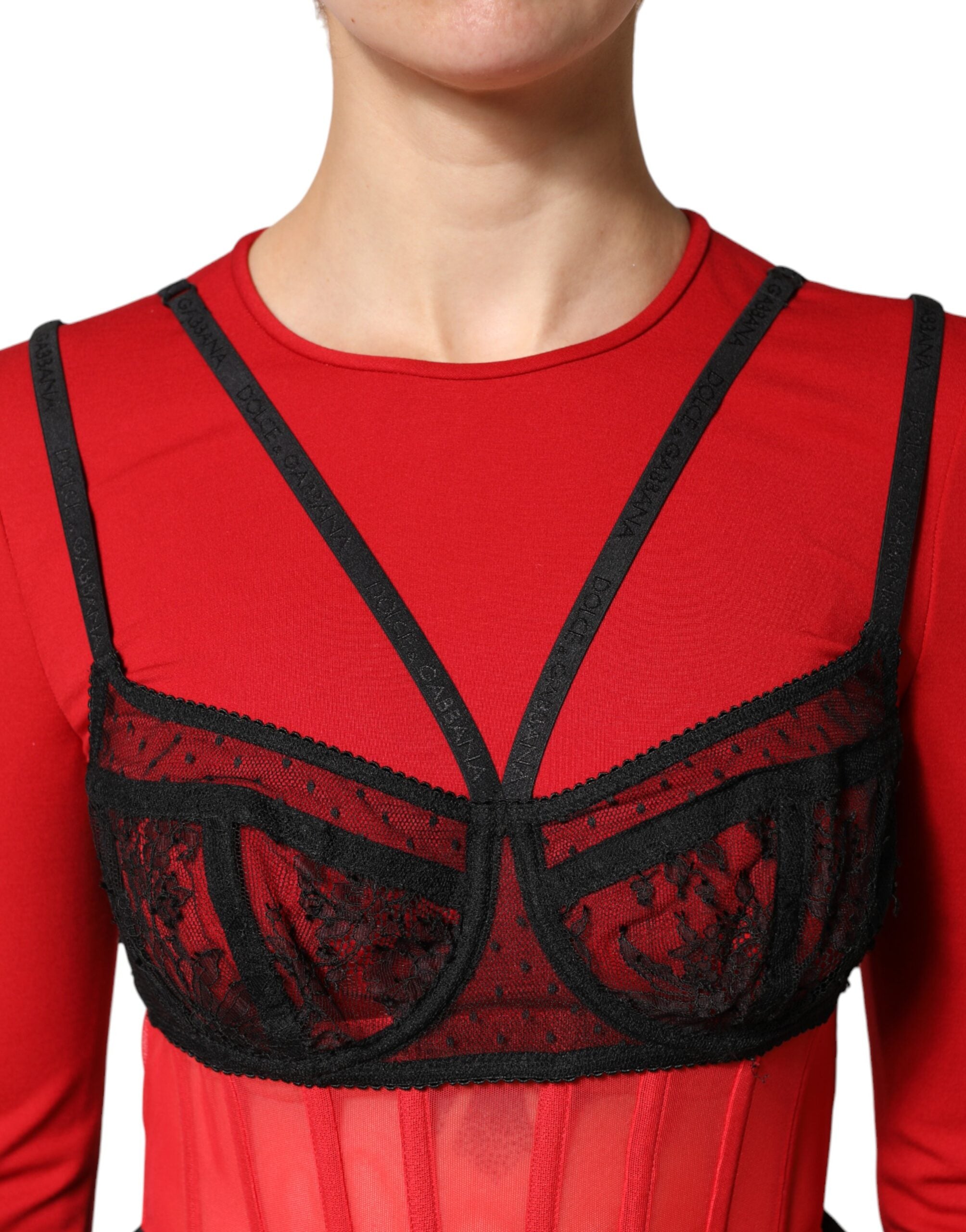 Dolce & Gabbana Rød Sort Nylon Bralette-Style Cropped Top
