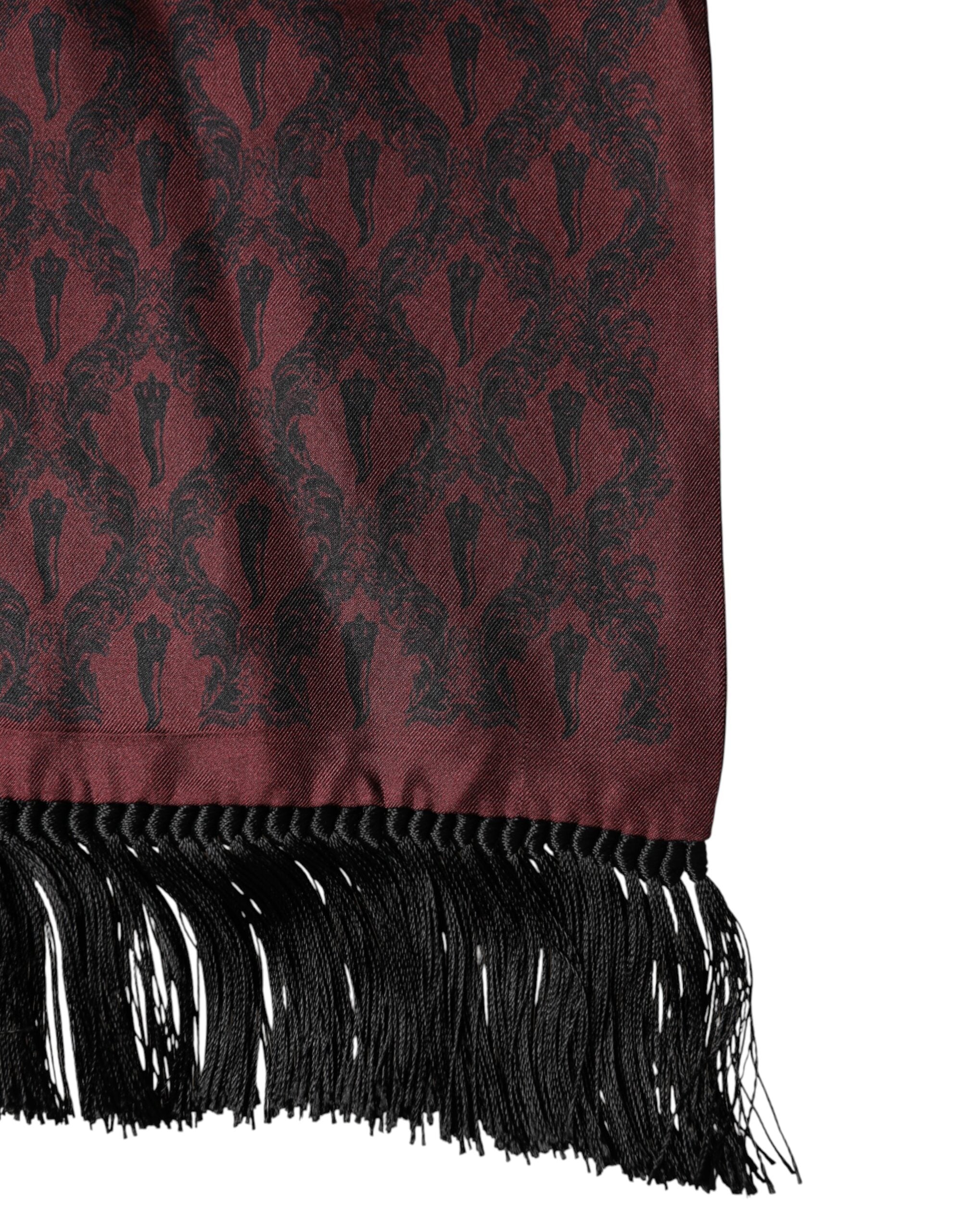 Dolce & Gabbana Maroon Silk Fringes Neck Wrap Foulard Scarf