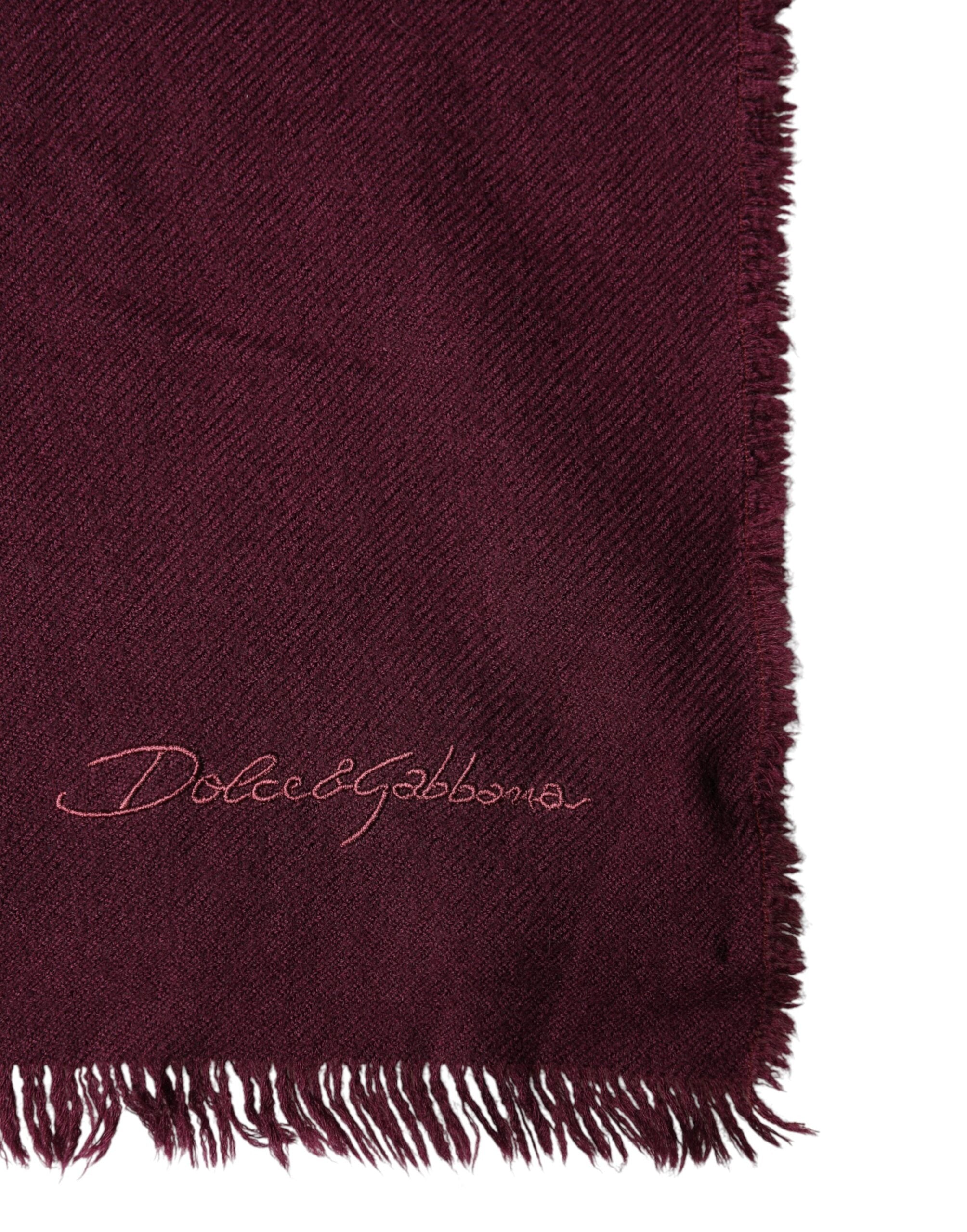 Dolce & Gabbana Maroon Cashmere Fringes Neck Wrap Shawl Scarf