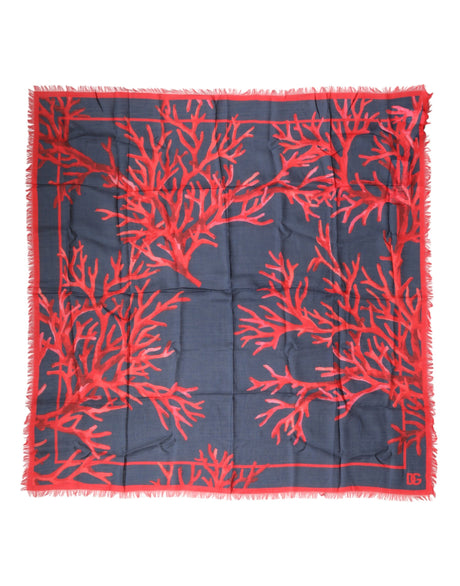 Dolce &amp; Gabbana Blå Rød Koral Print Firkantet Foulard Herretørklæde