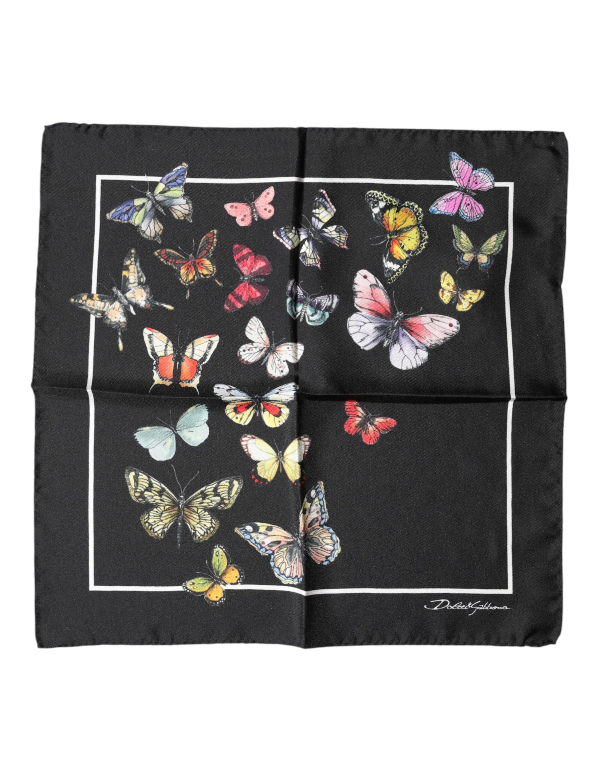 Dolce & Gabbana Black Butterfly Print Square Handkerchief Scarf