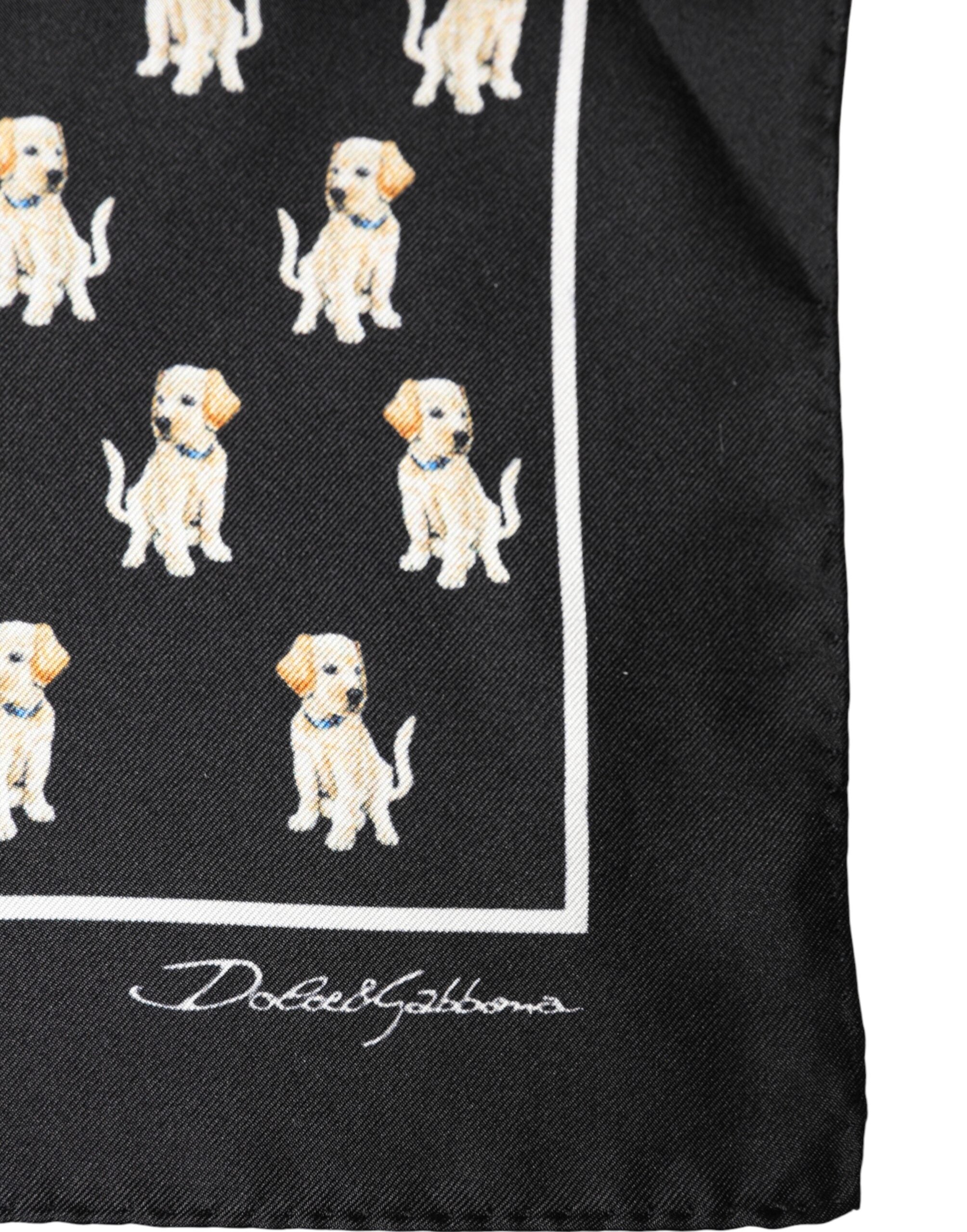 Dolce & Gabbana Sort Firkantet Lommetørklædetørklæde med Hundeprint