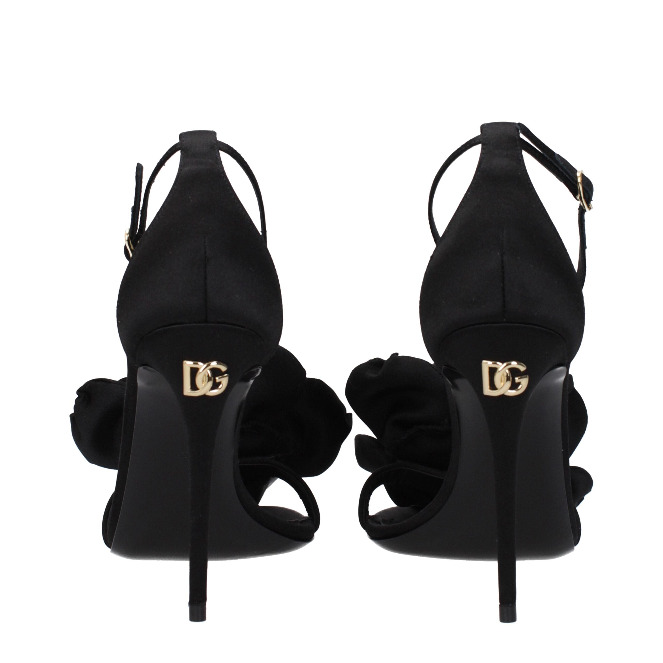 Dolce & Gabbana Black Satin Stiletto Heel Sandals