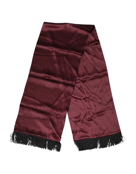 Dolce &amp; Gabbana Maroon Silke Satin Frynser Hals Foulard Tørklæde 