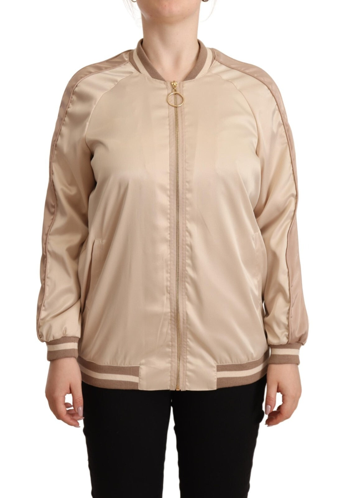 Twinset Bomber Full Zip Beige Langærmet Polyesterjakke