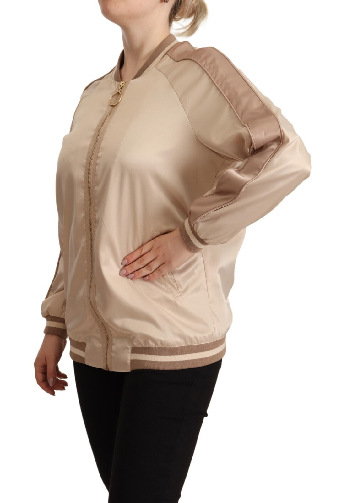 Twinset Bomber Full Zip Beige Langærmet Polyesterjakke